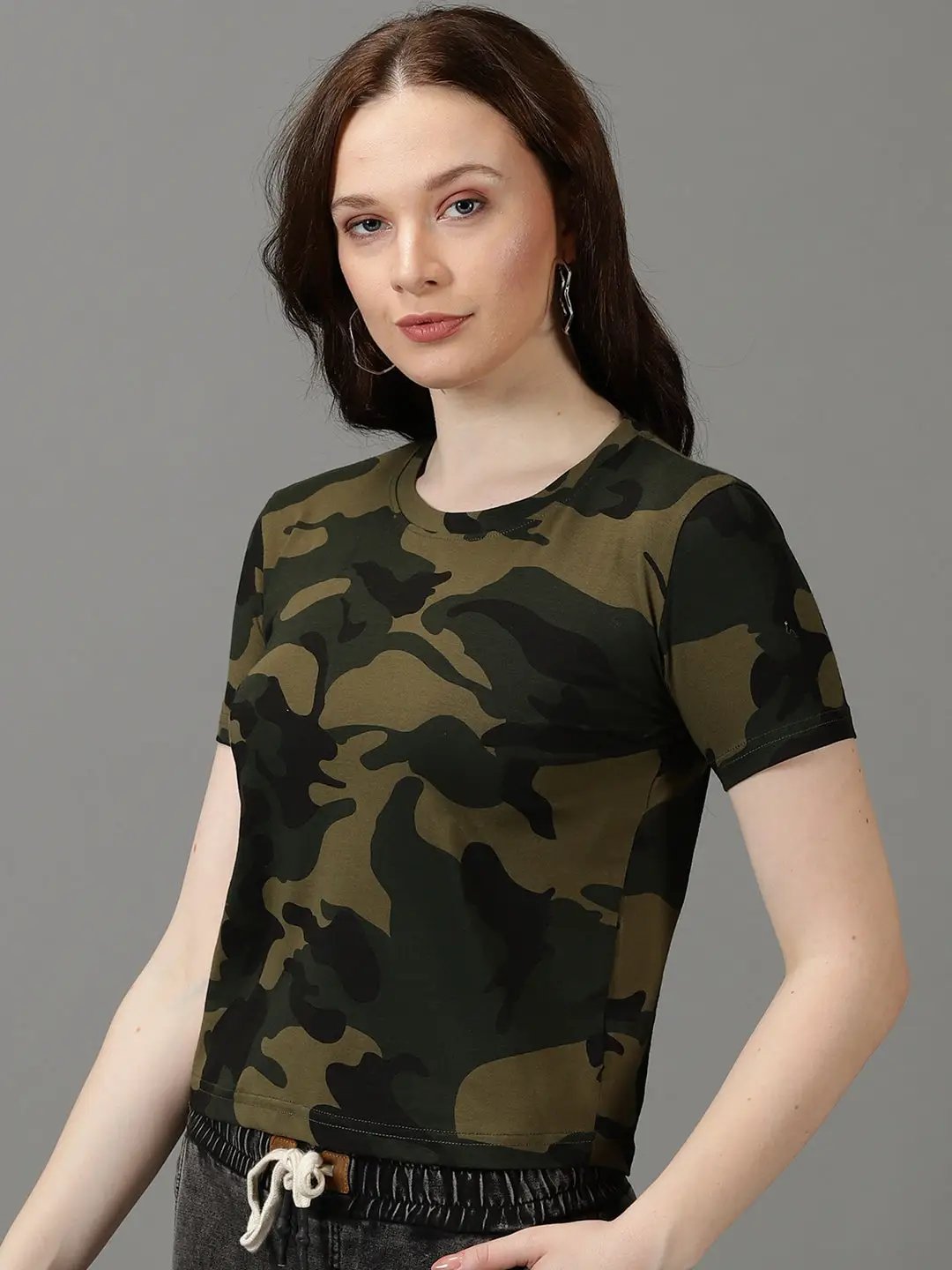 Women's Olive Printed Top