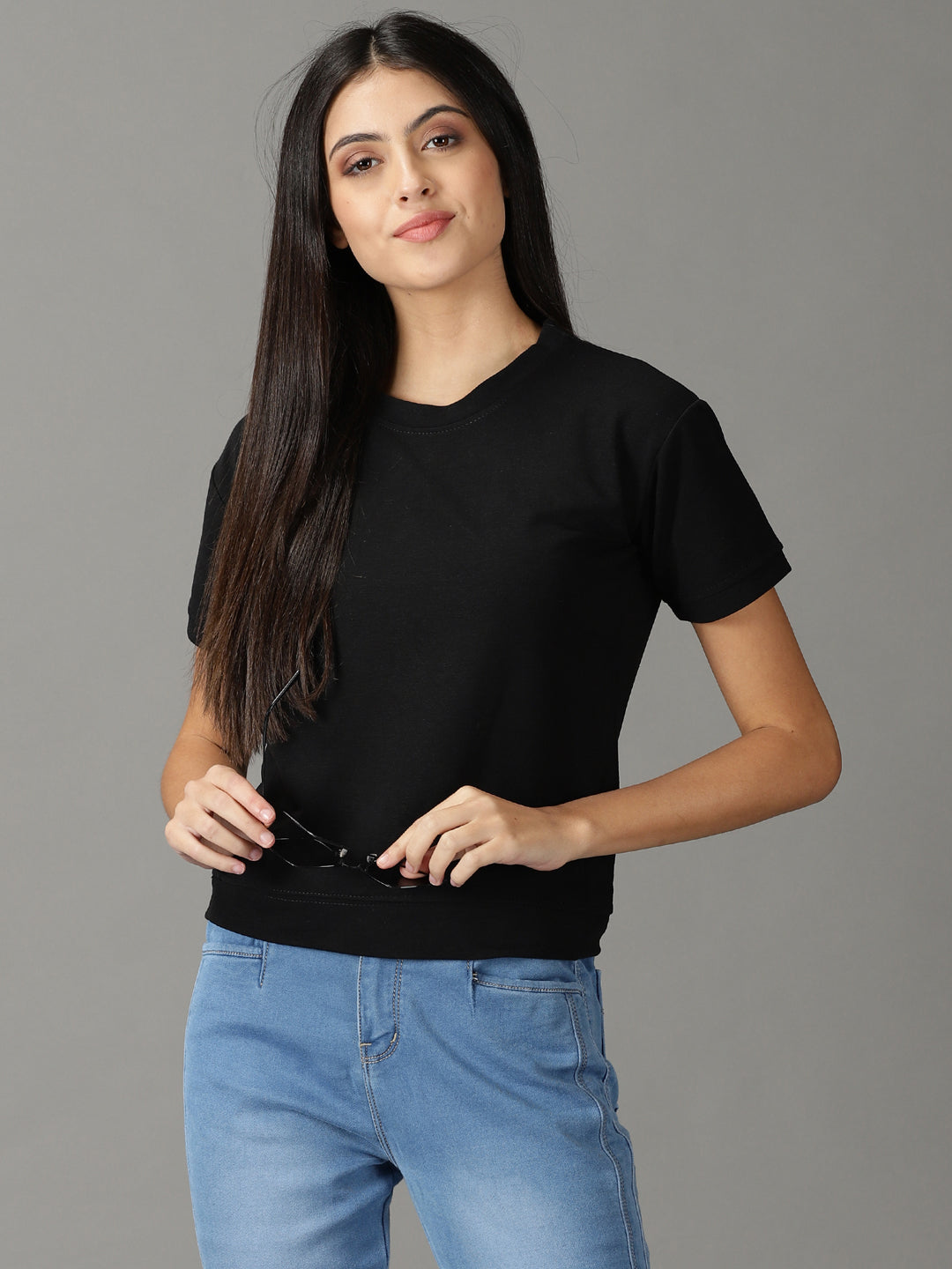 Women's Black Solid Top