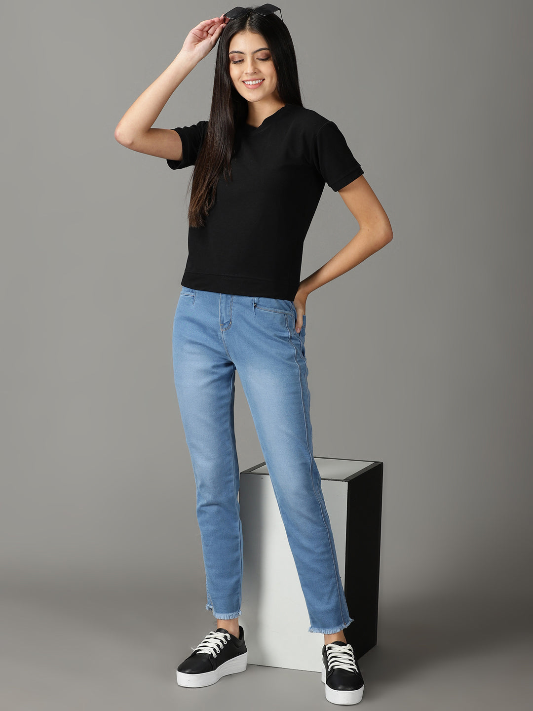 Women's Black Solid Top