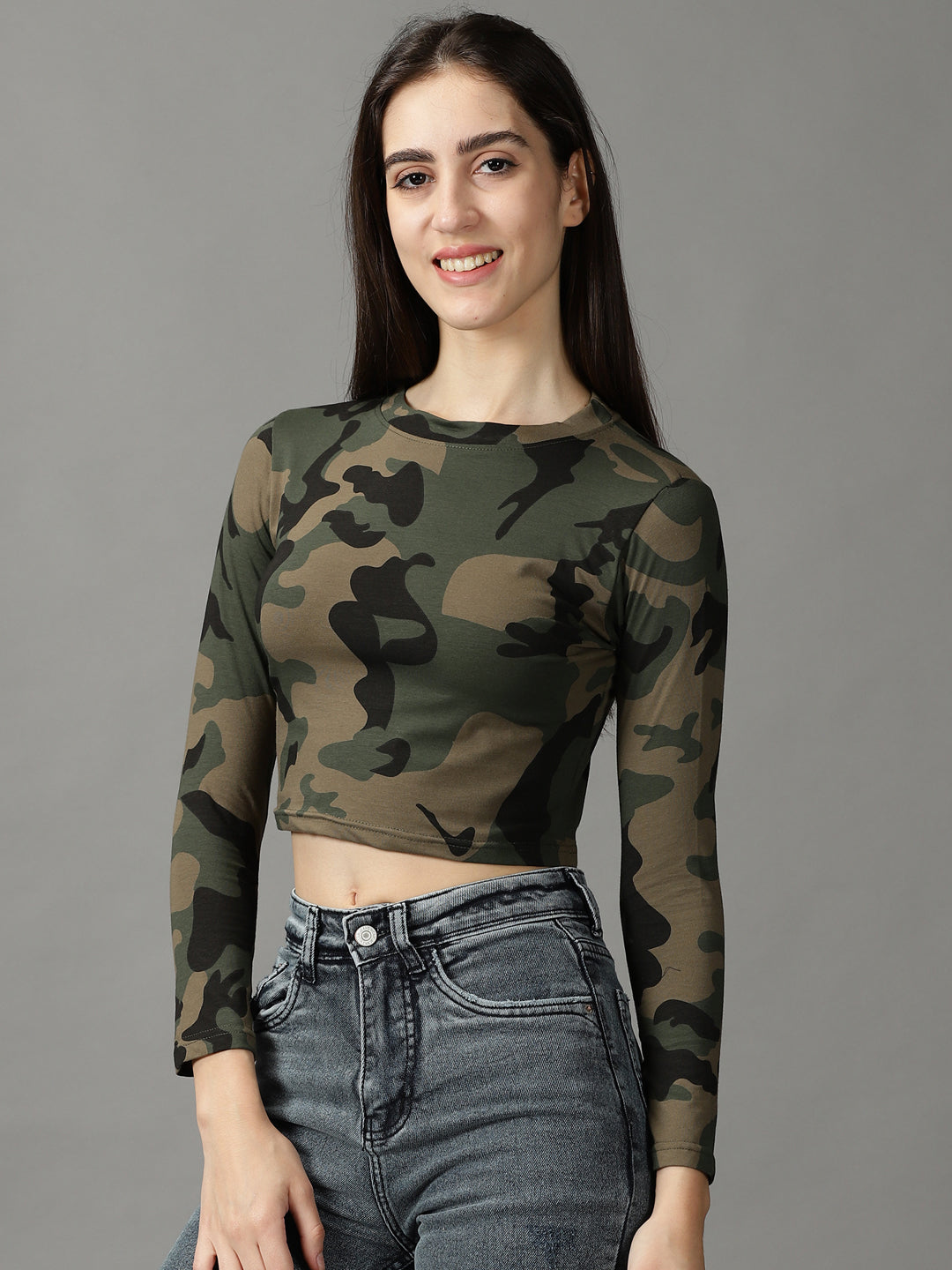 Women's Grey Printed Boxy Crop Top