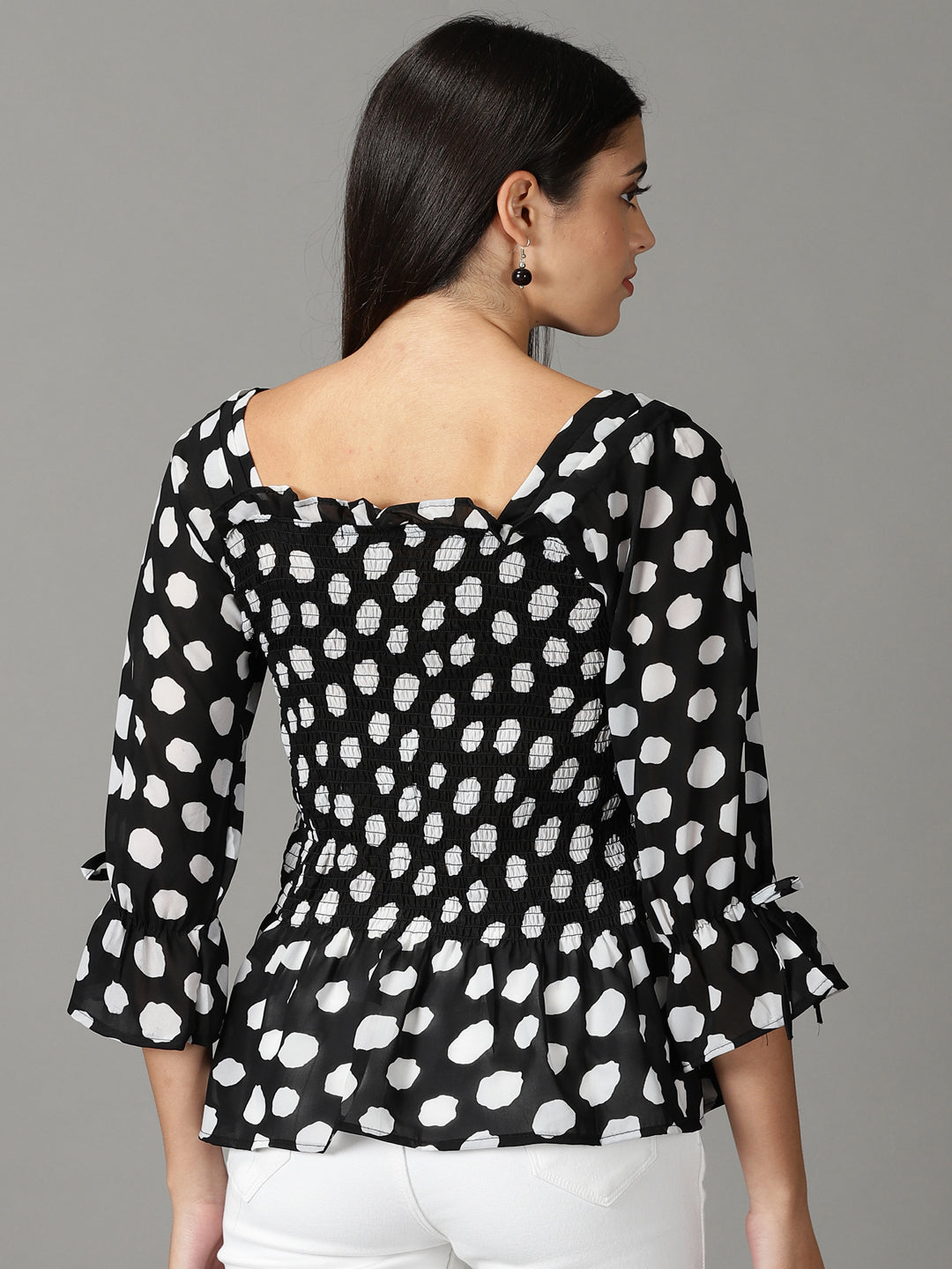 Women's Black Printed Peplum Top