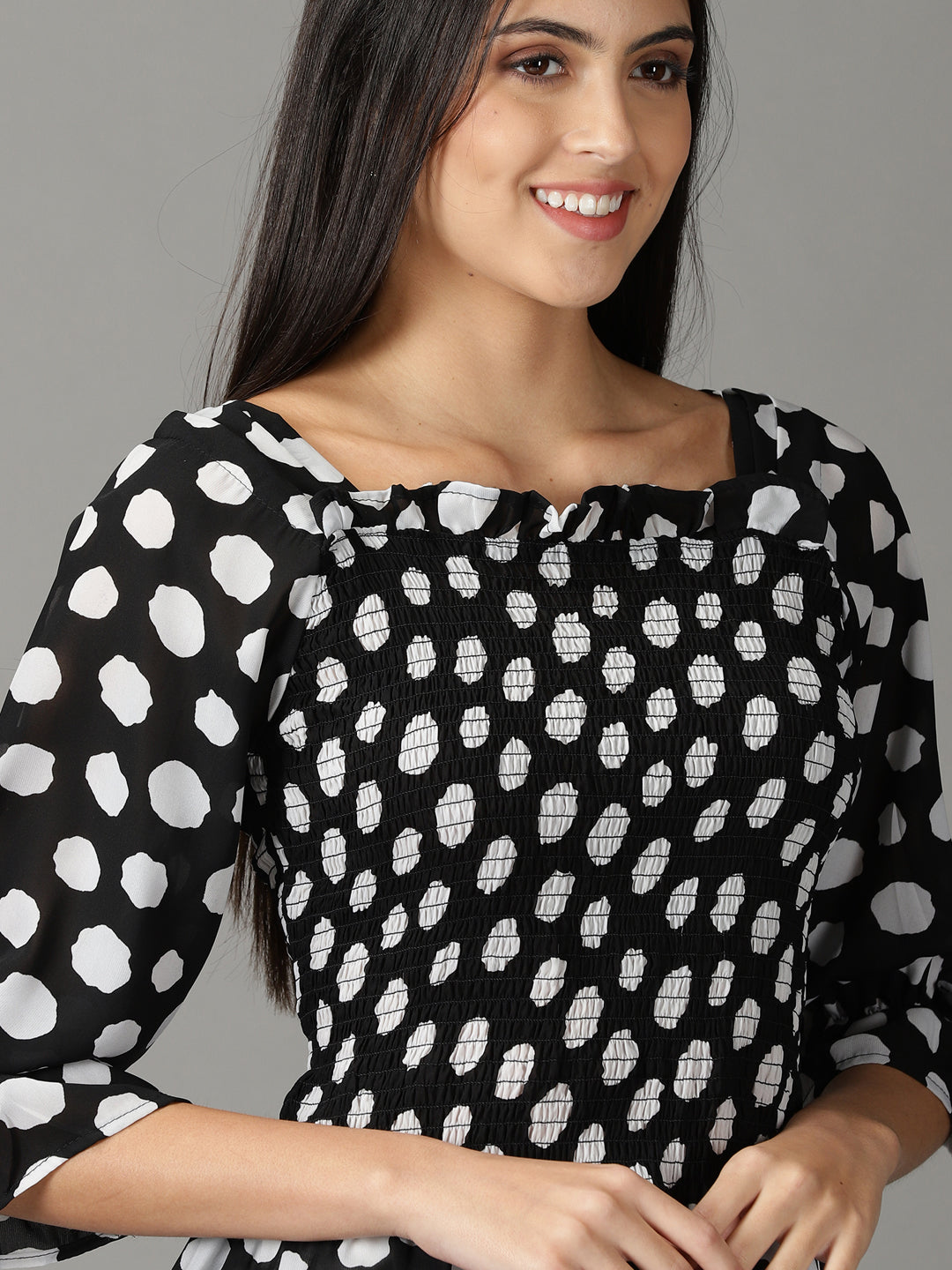 Women's Black Printed Peplum Top