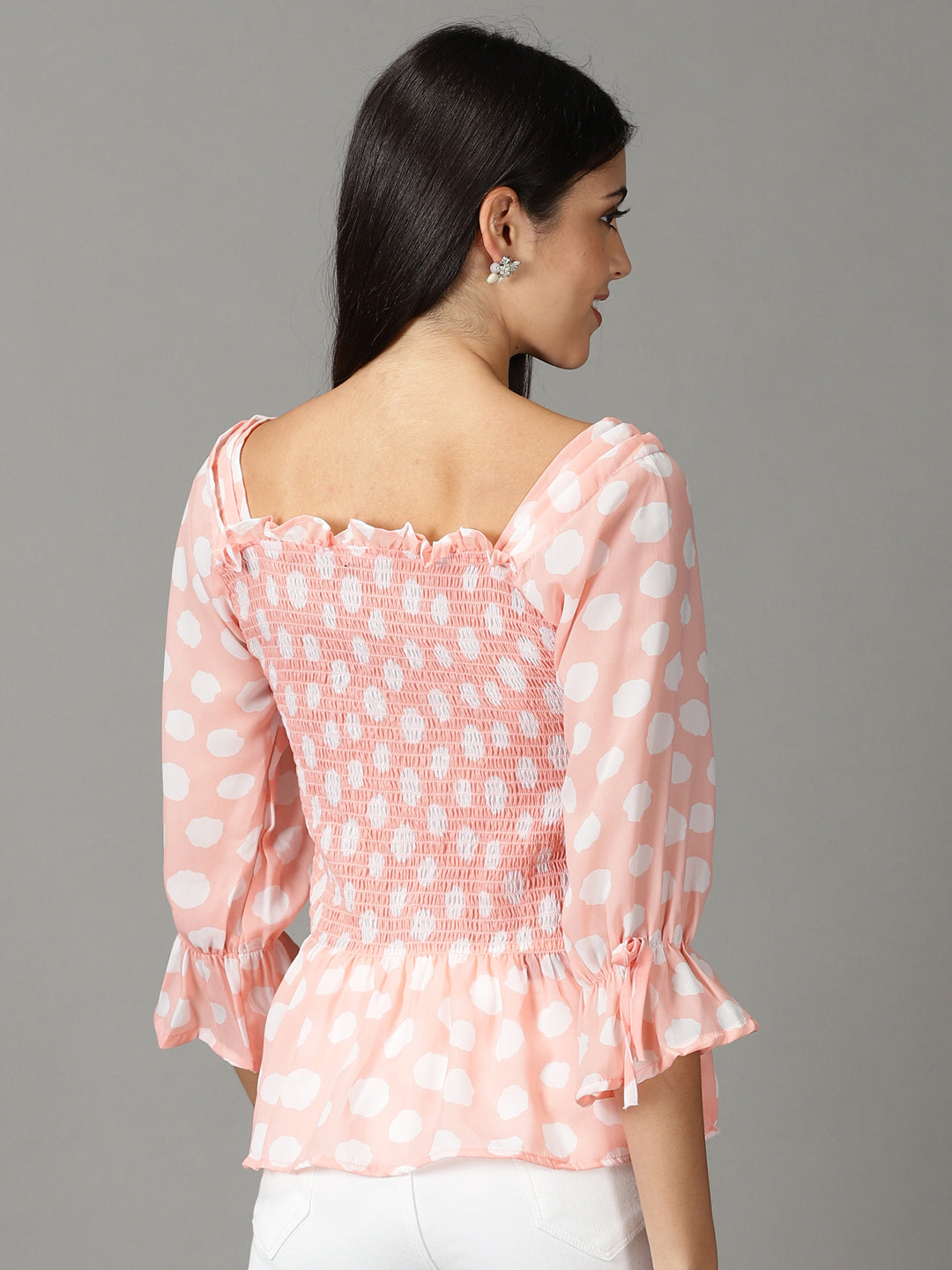 Women's Peach Printed Peplum Top