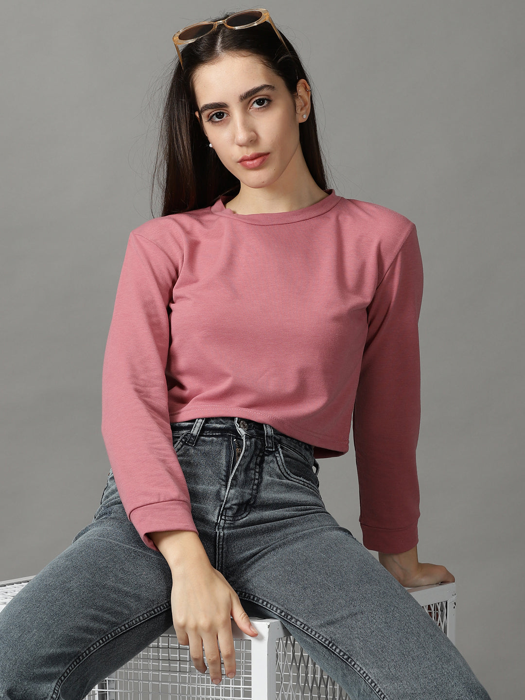 Women's Purple Solid Boxy Crop Top