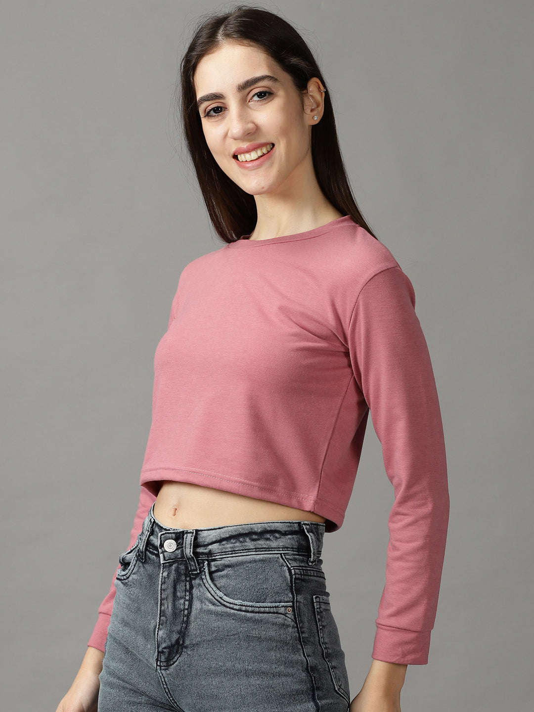 Women's Purple Solid Boxy Crop Top