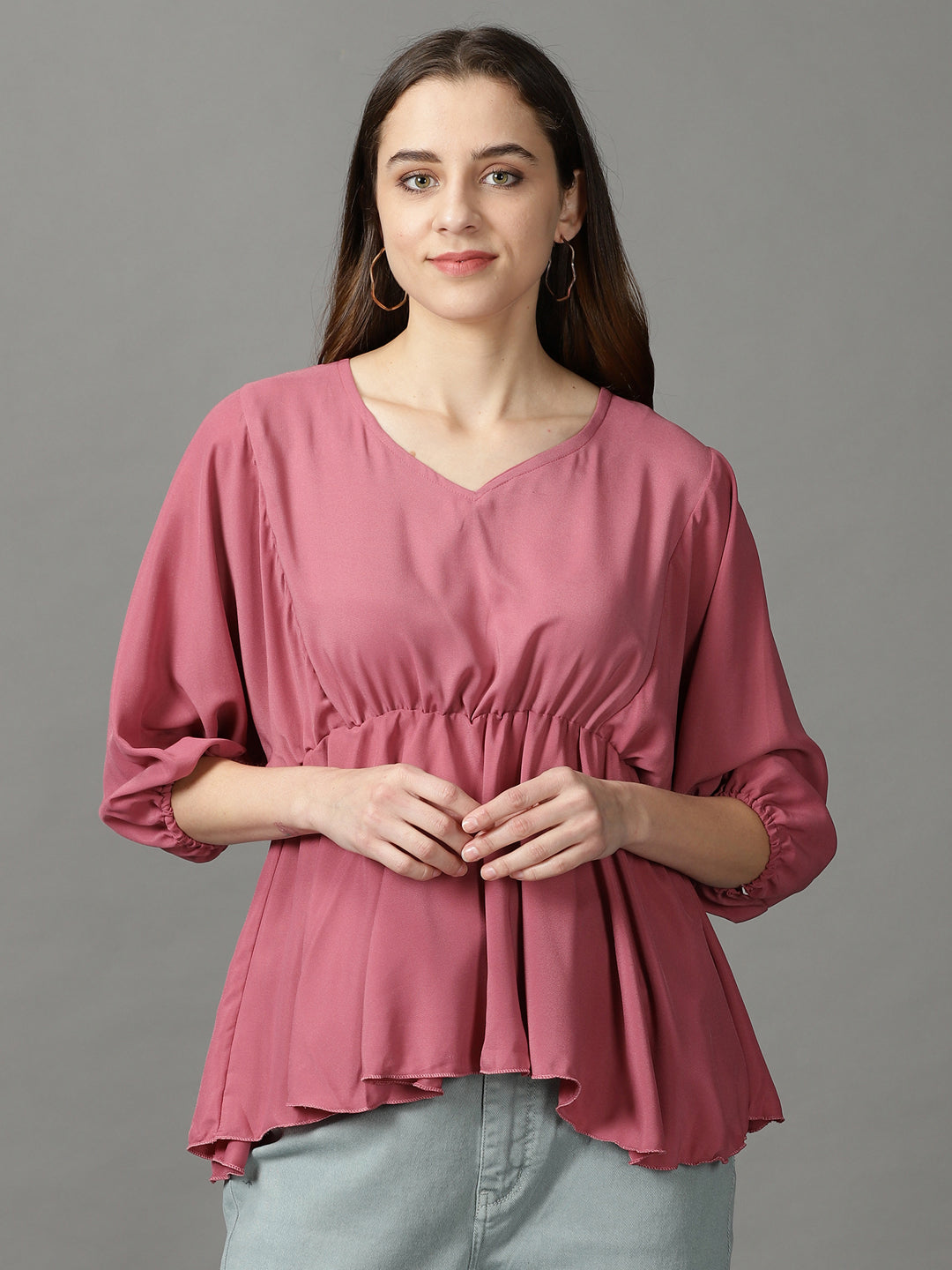 Women's Pink Solid Peplum Top