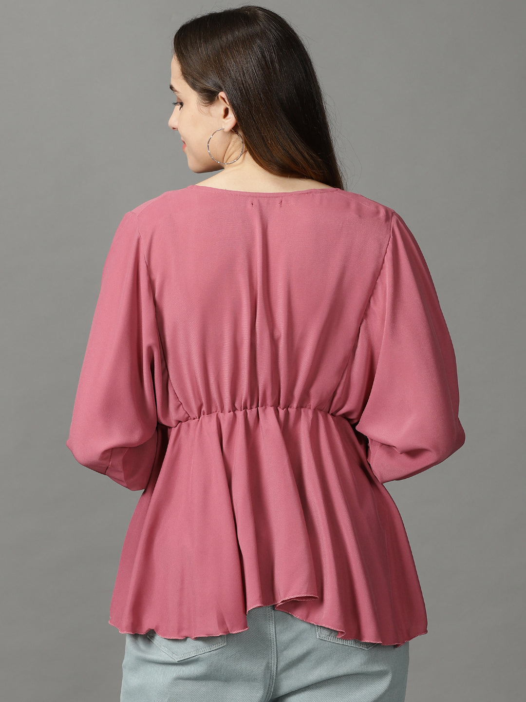 Women's Pink Solid Peplum Top