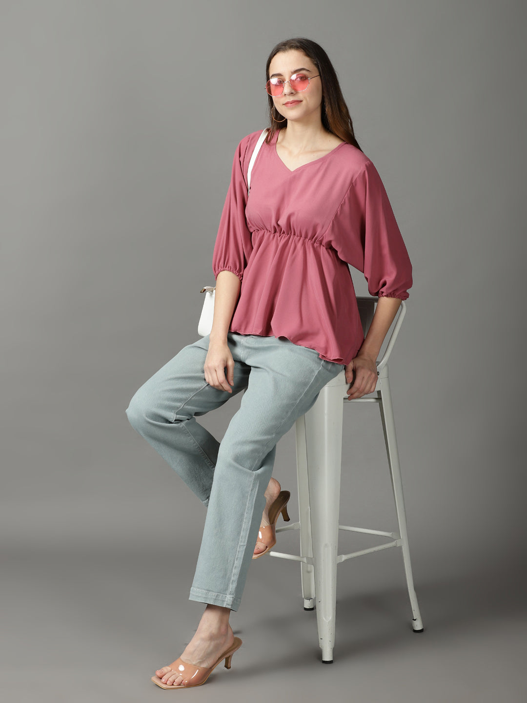 Women's Pink Solid Peplum Top