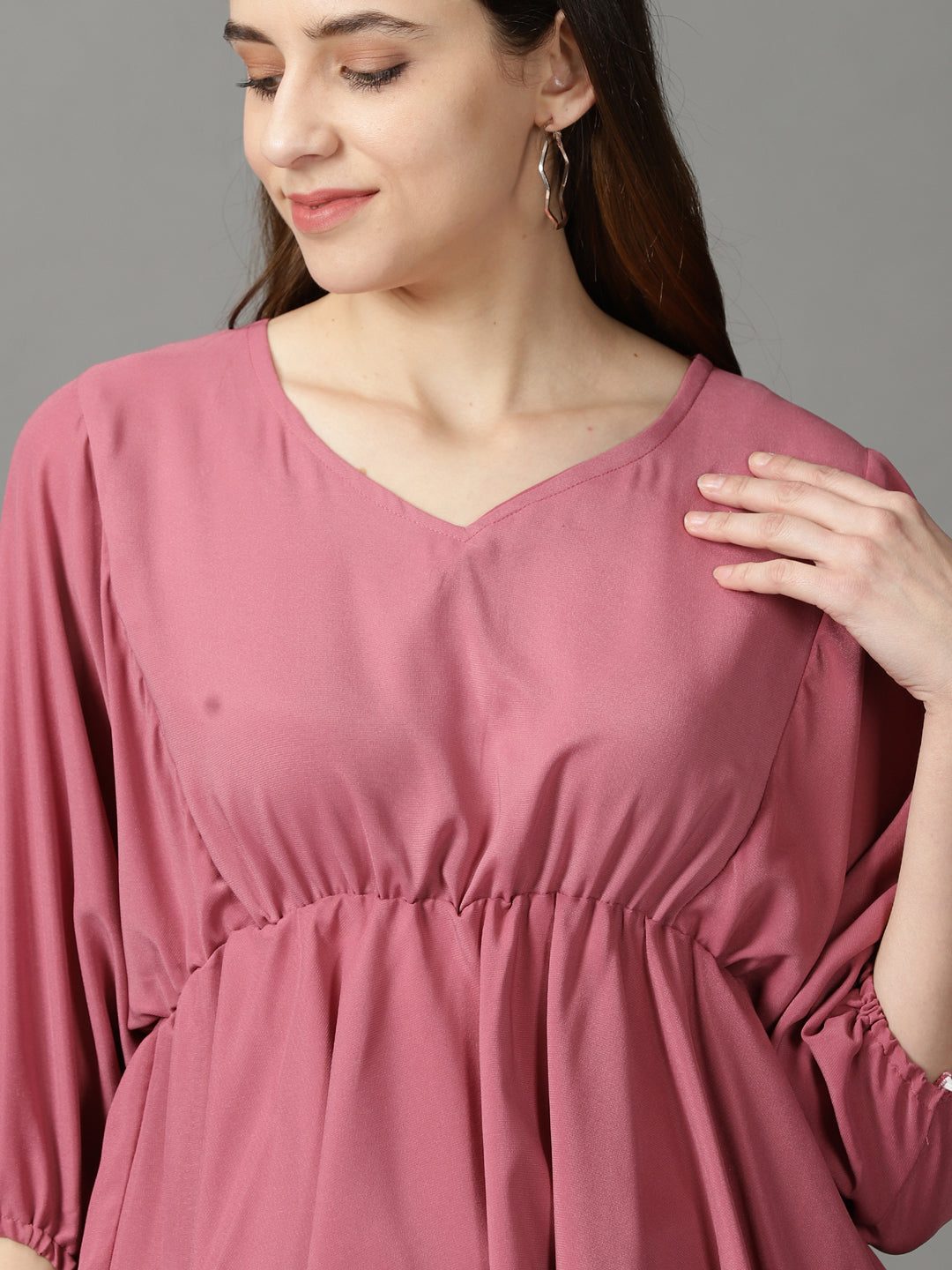 Women's Pink Solid Peplum Top