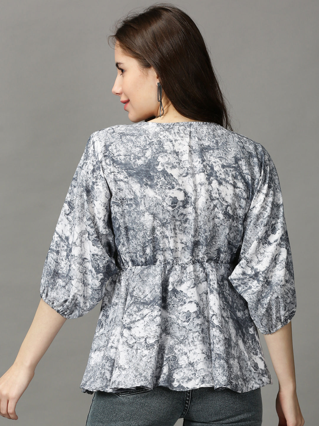 Women's Grey Printed Peplum Top