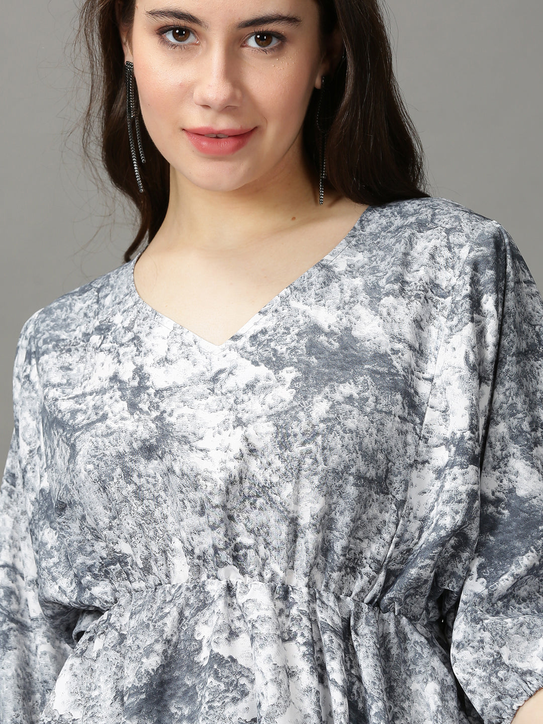 Women's Grey Printed Peplum Top