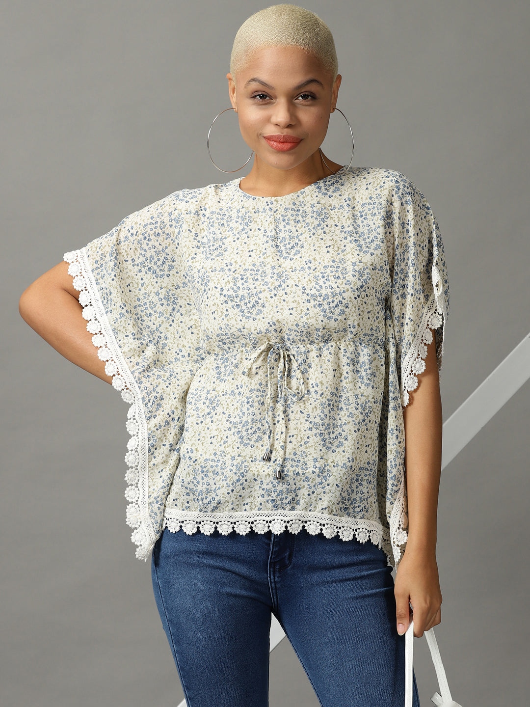 Women's Cream Printed Kaftan Top