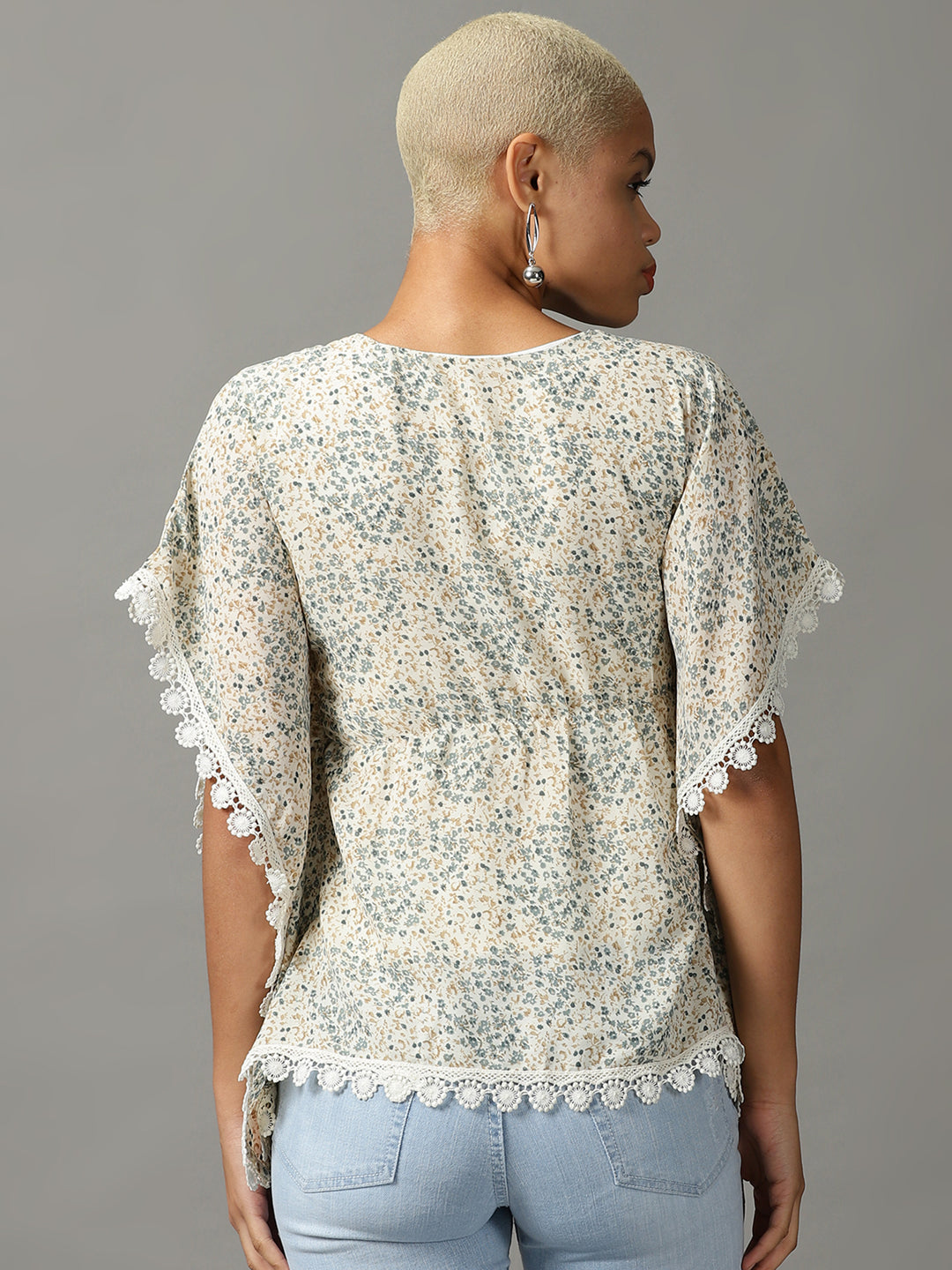 Women's Cream Printed Kaftan Top