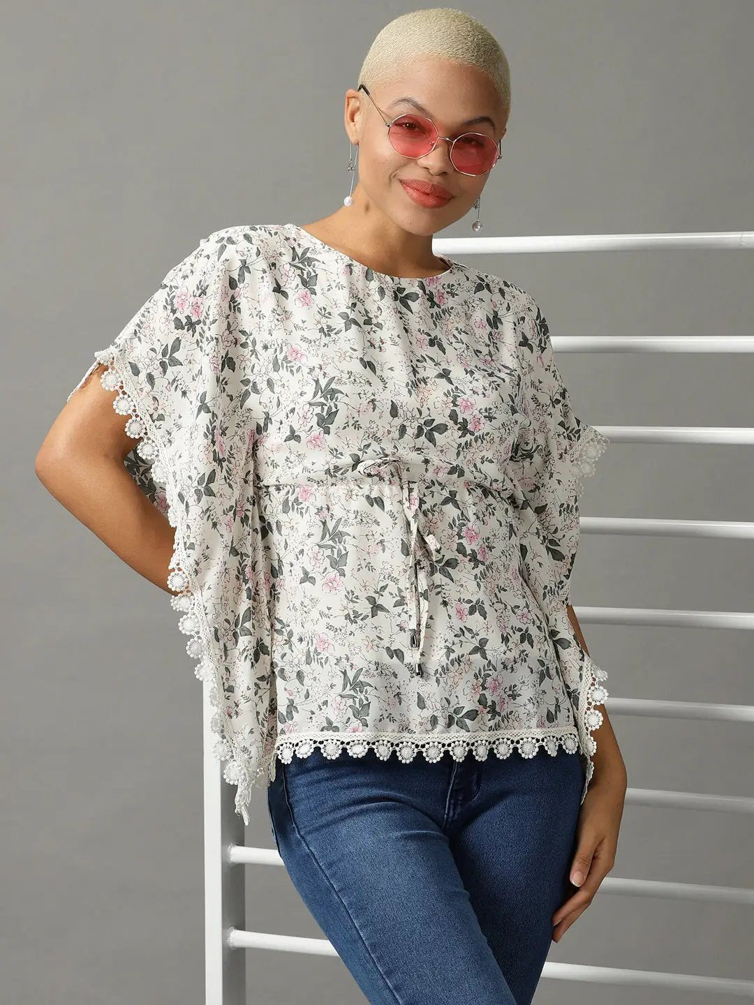 Women's Beige Printed Kaftan Top