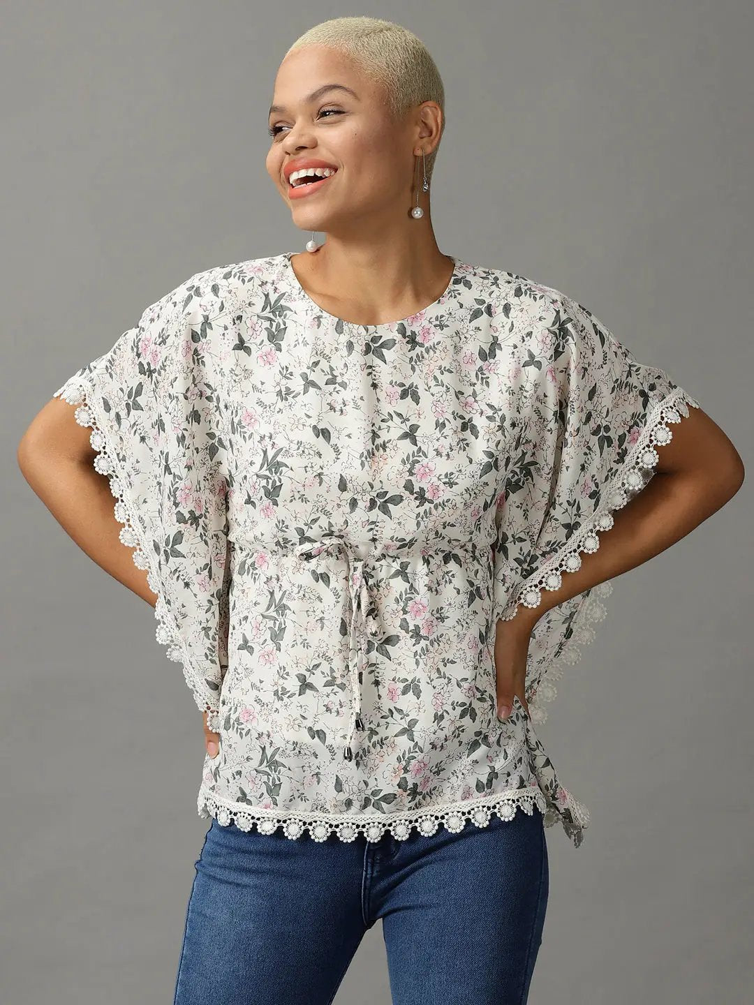 Women's Beige Printed Kaftan Top