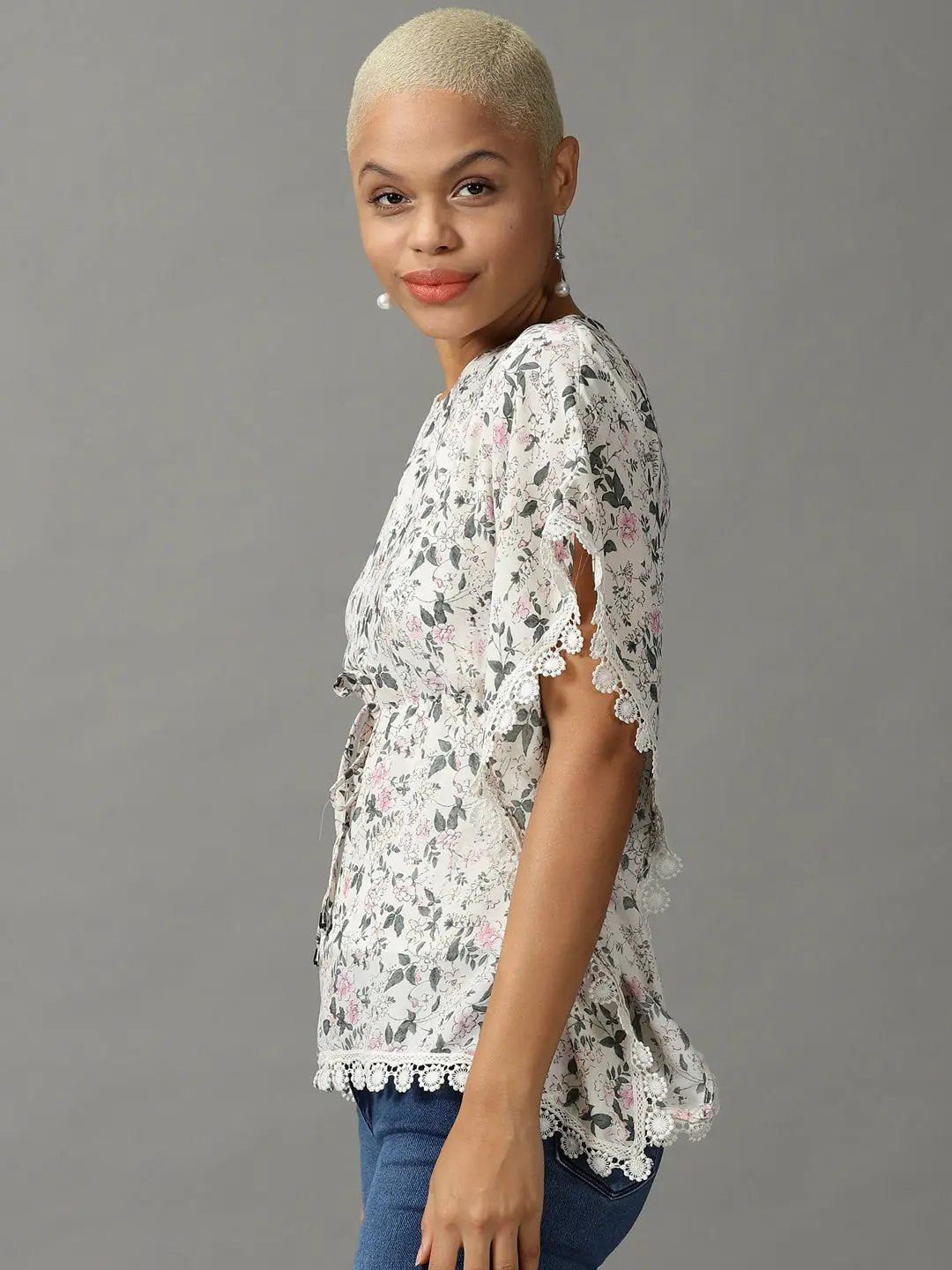Women's Beige Printed Kaftan Top