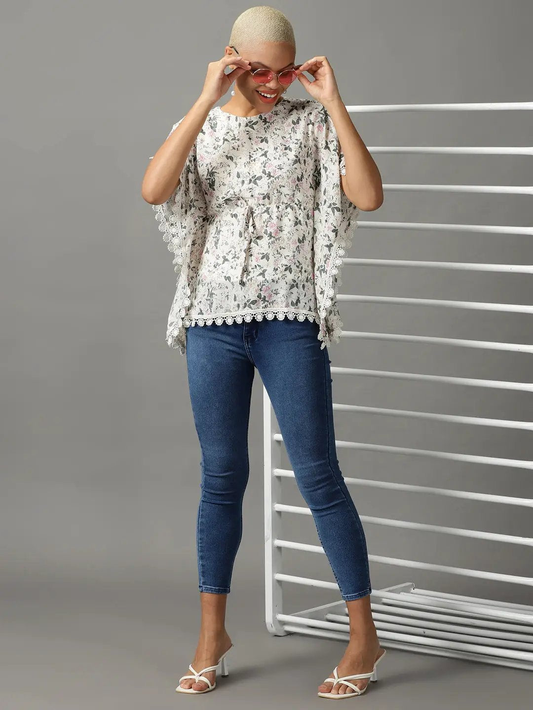 Women's Beige Printed Kaftan Top