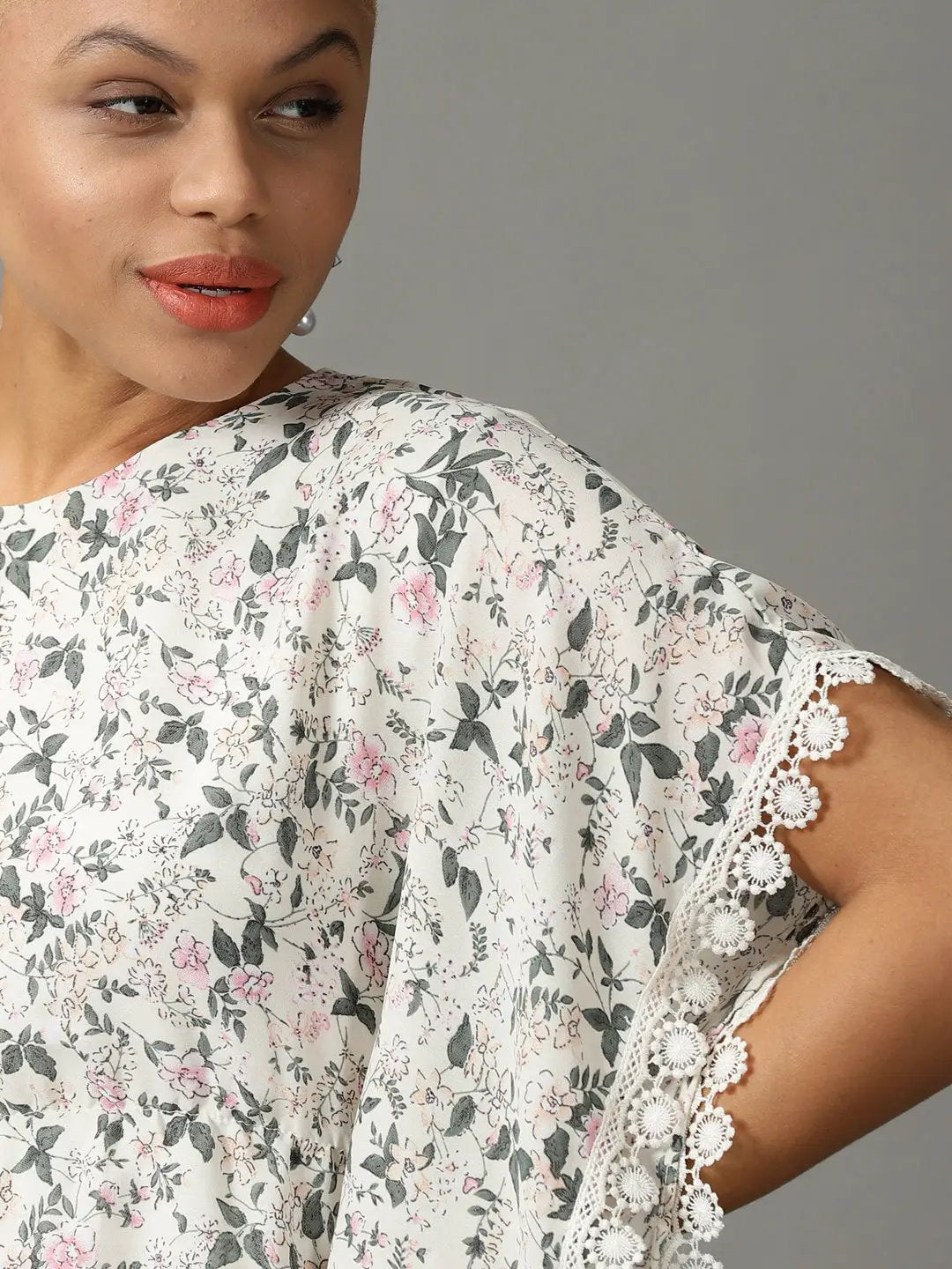Women's Beige Printed Kaftan Top