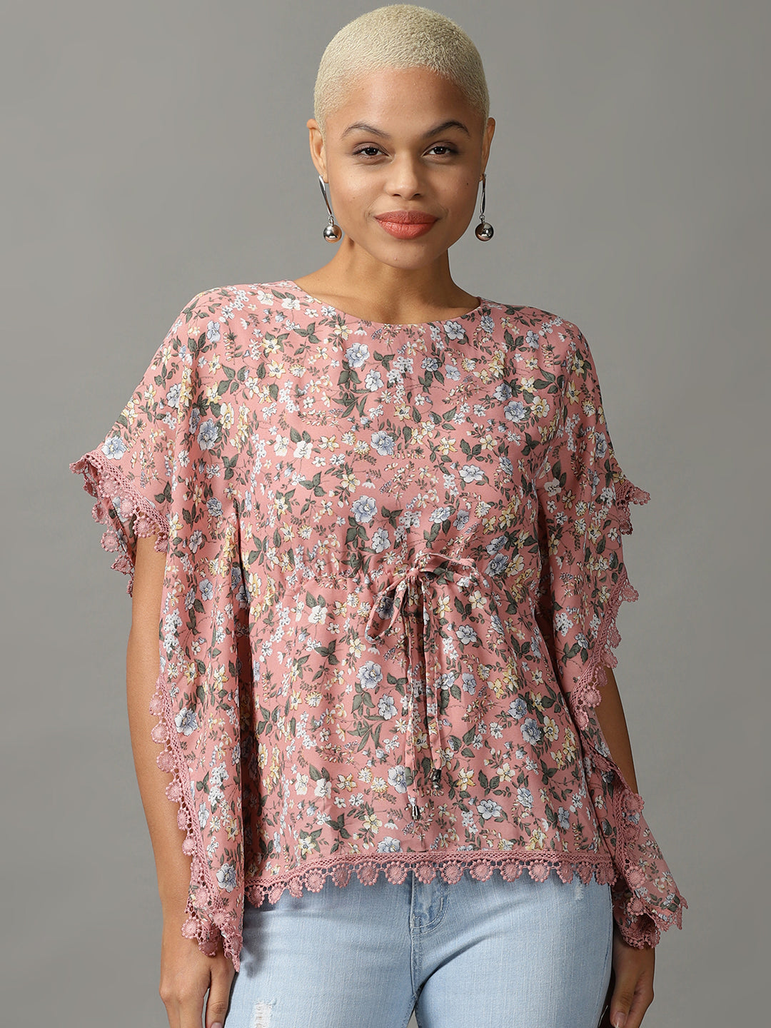 Women's Pink Printed Kaftan Top