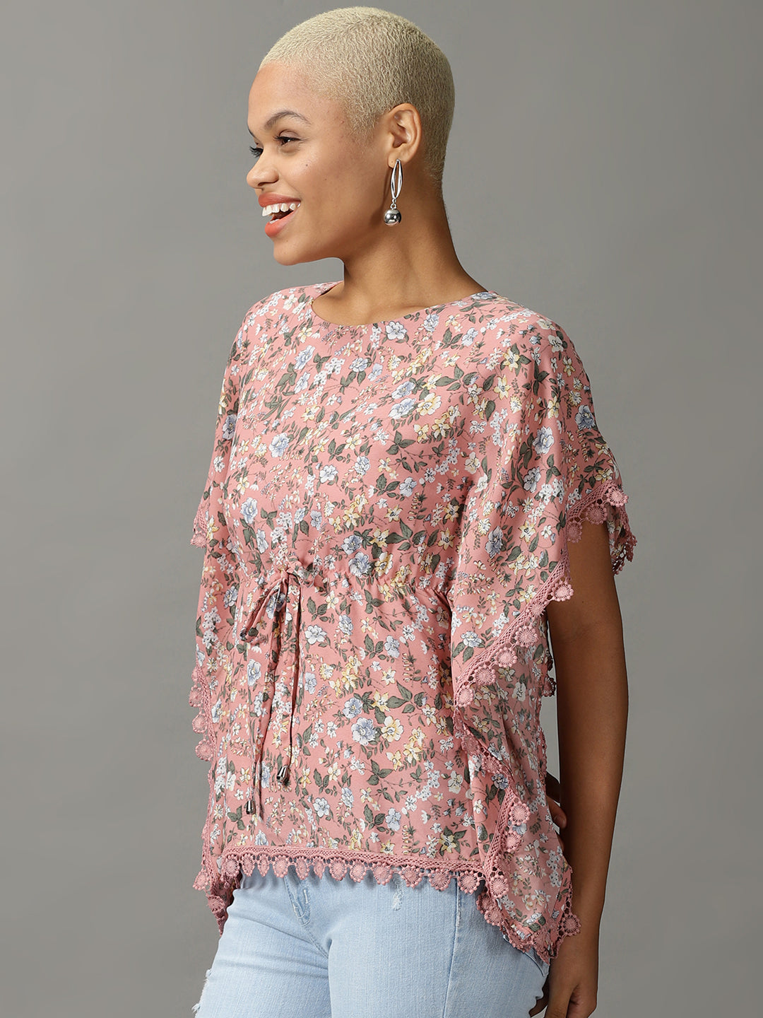 Women's Pink Printed Kaftan Top