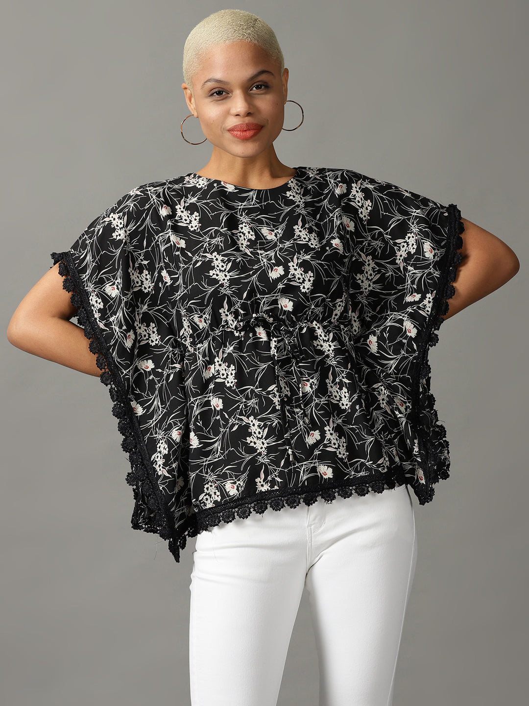 Women's Black Printed Kaftan Top