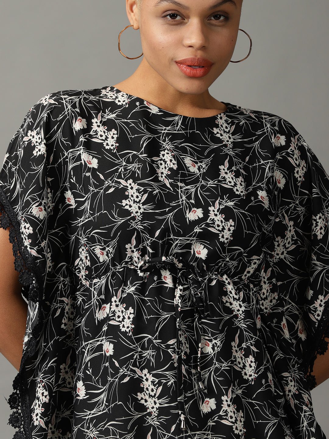 Women's Black Printed Kaftan Top