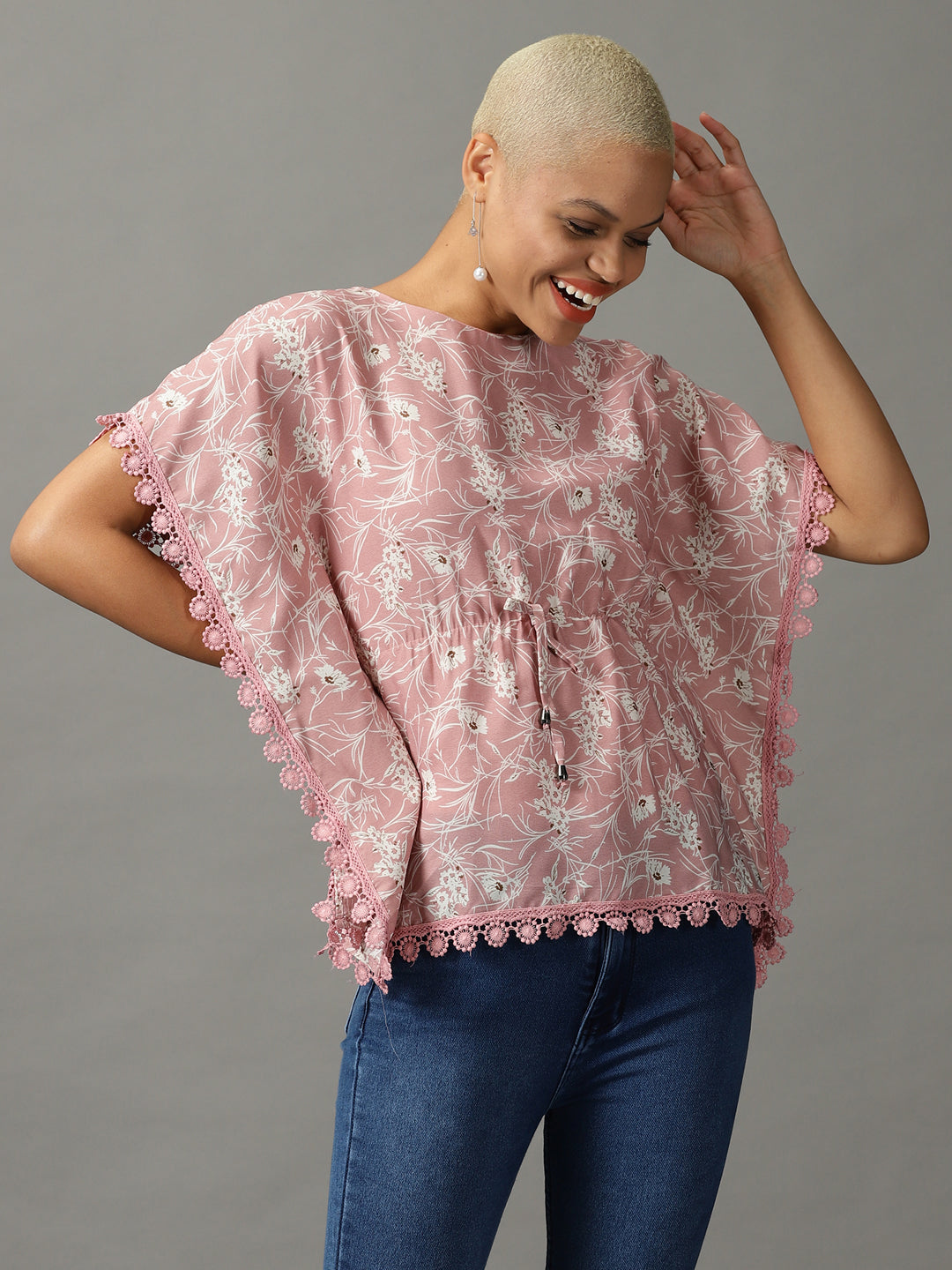 Women's Pink Printed Kaftan Top