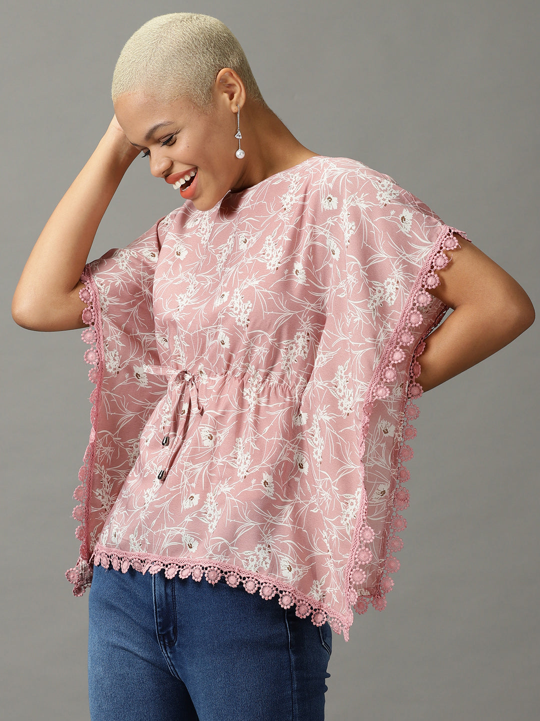 Women's Pink Printed Kaftan Top