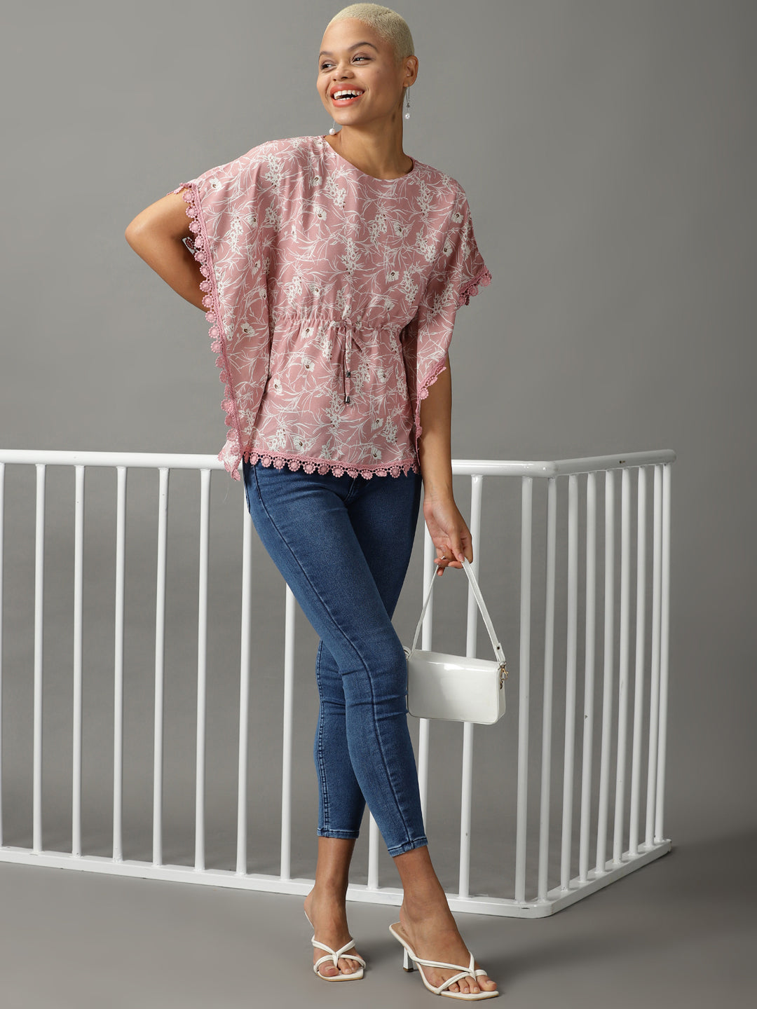 Women's Pink Printed Kaftan Top