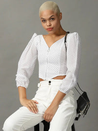 Women's White Print Georgette Top