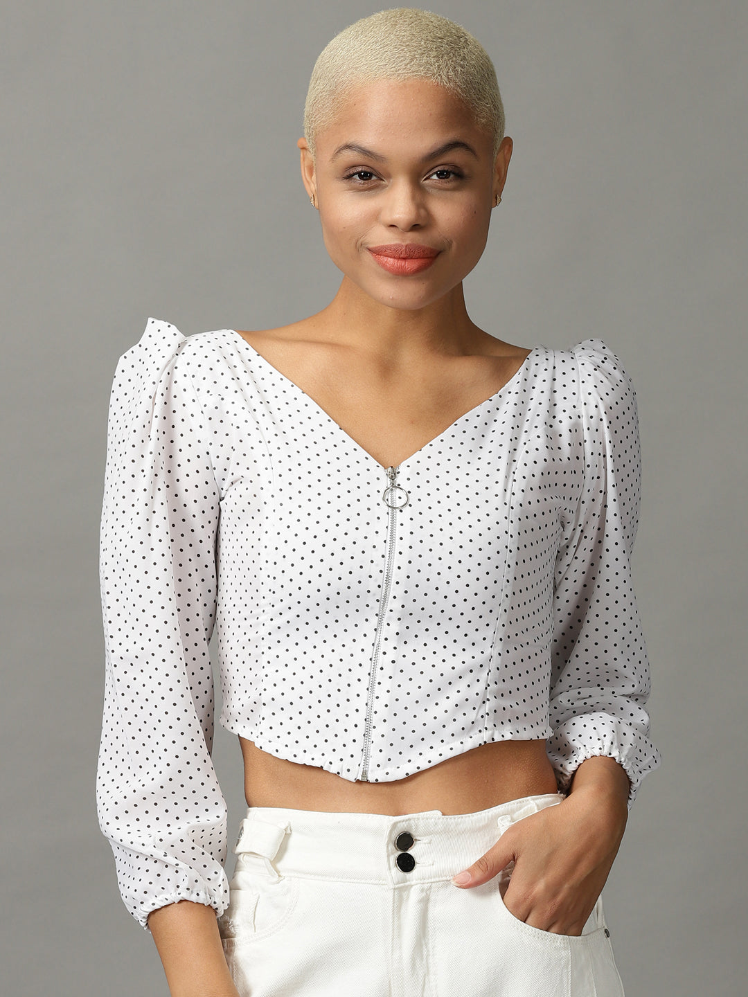 Women's White Printed Top