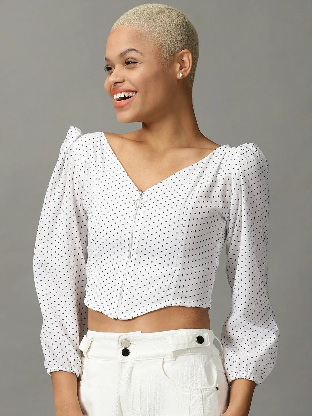 Women's White Print Georgette Top