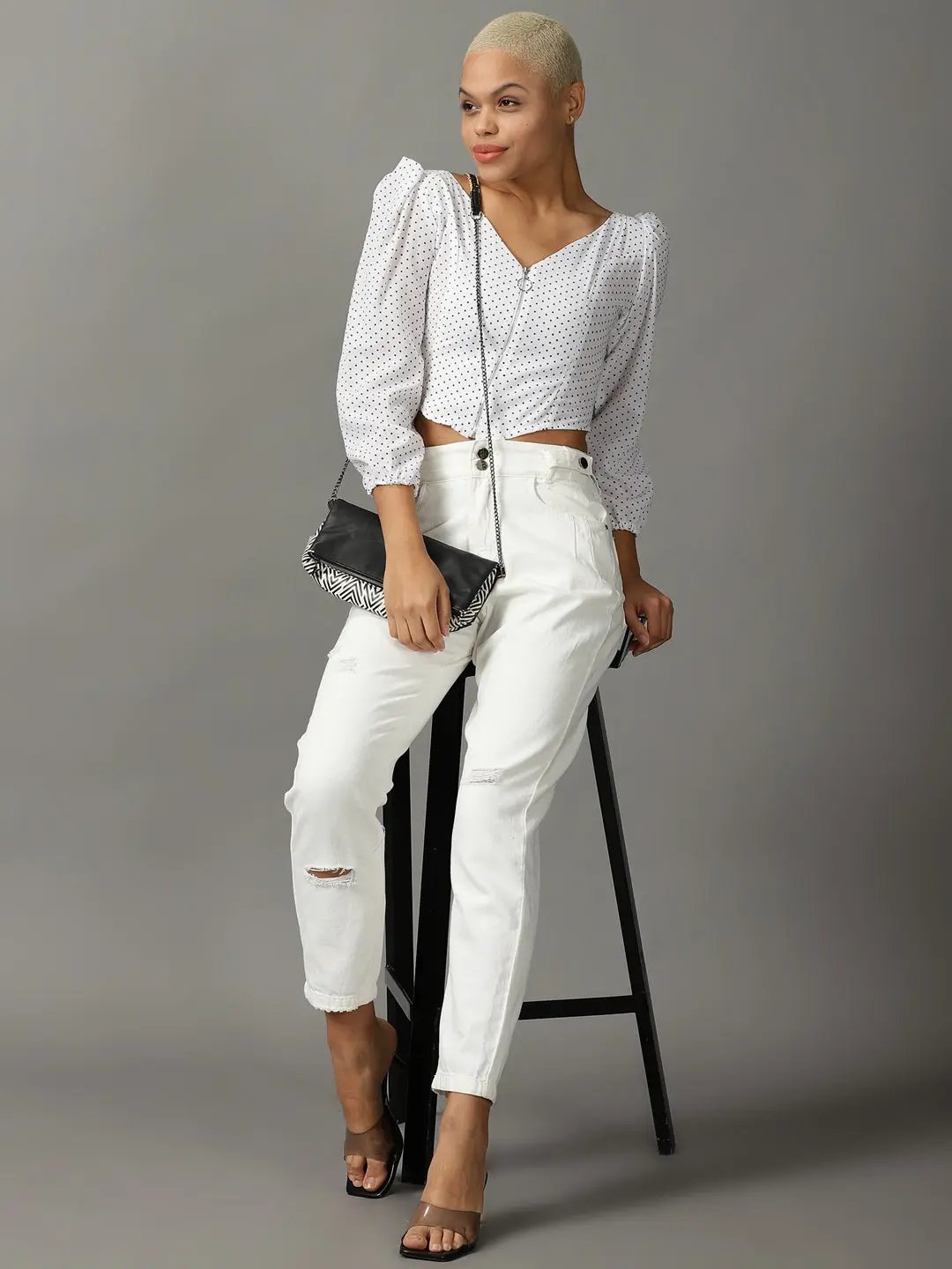 Women's White Print Georgette Top