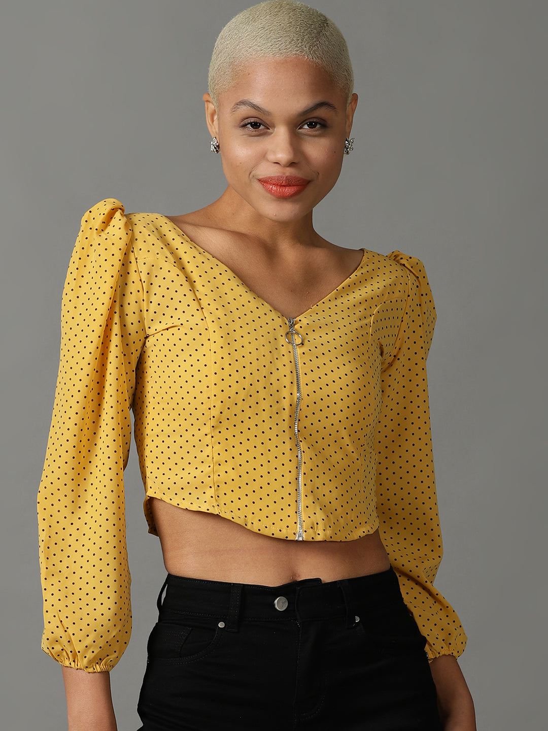 Women's Yellow Printed Top