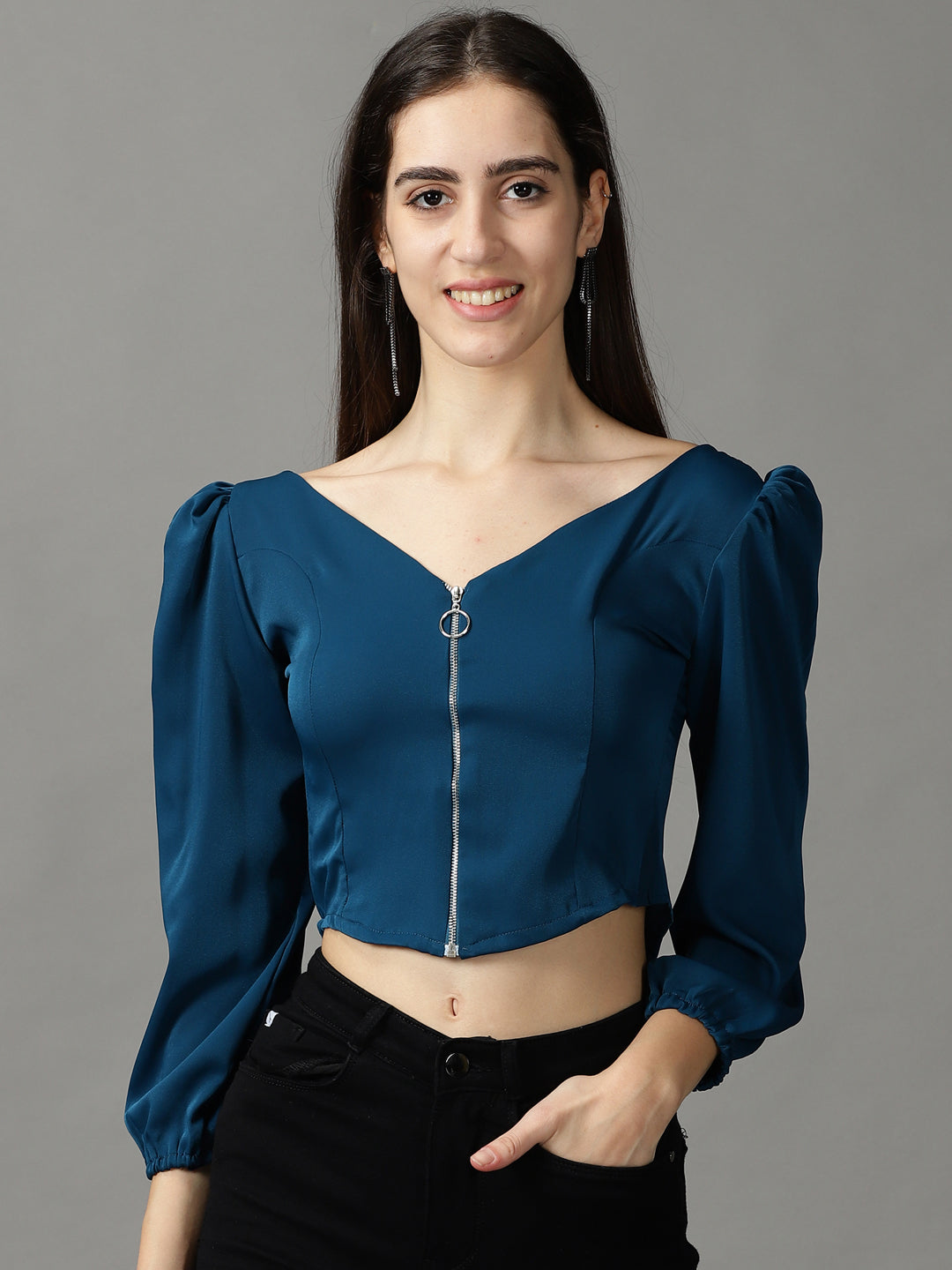 Women's Blue Solid Top