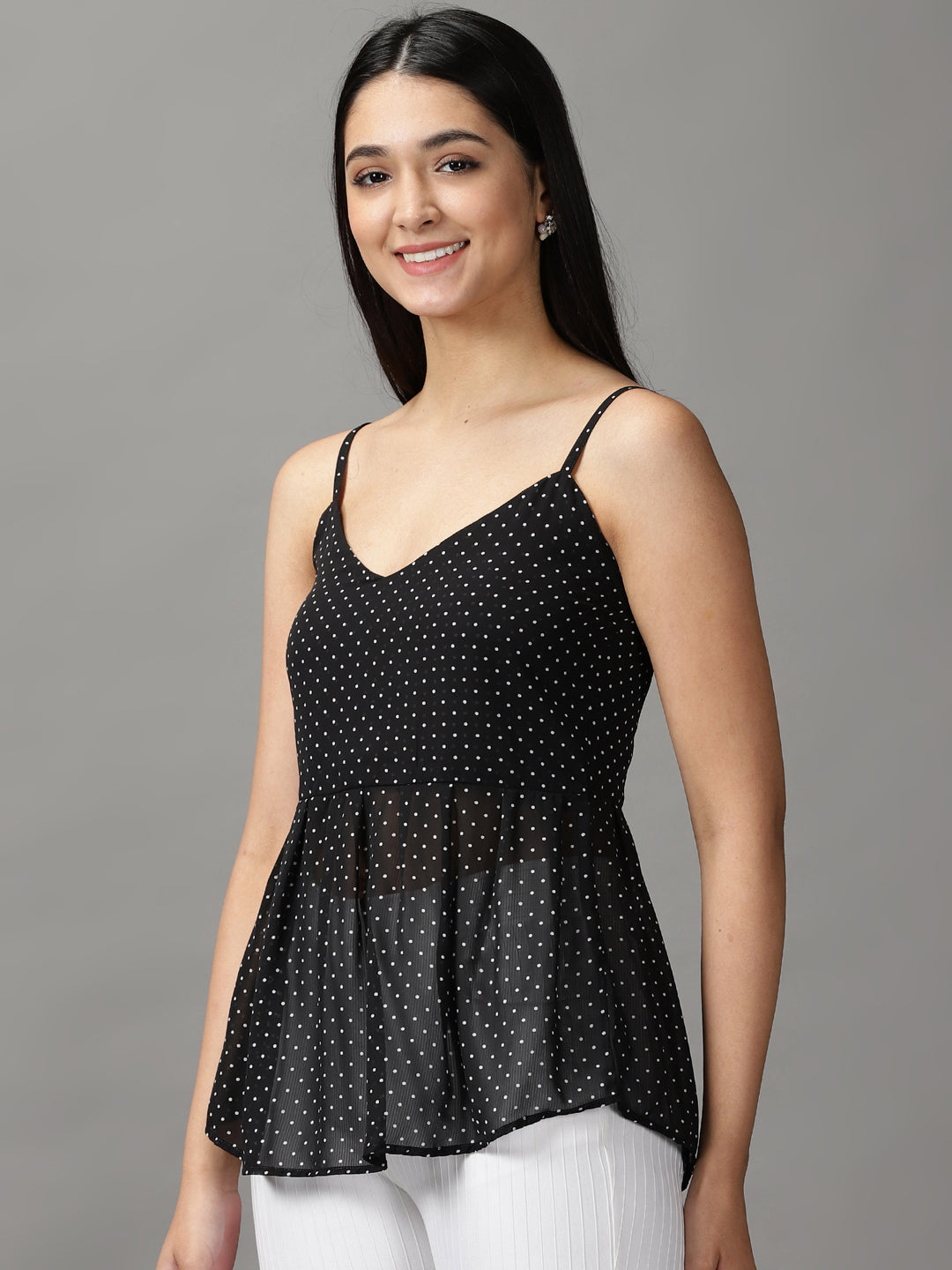 Women's Black Printed Peplum Top