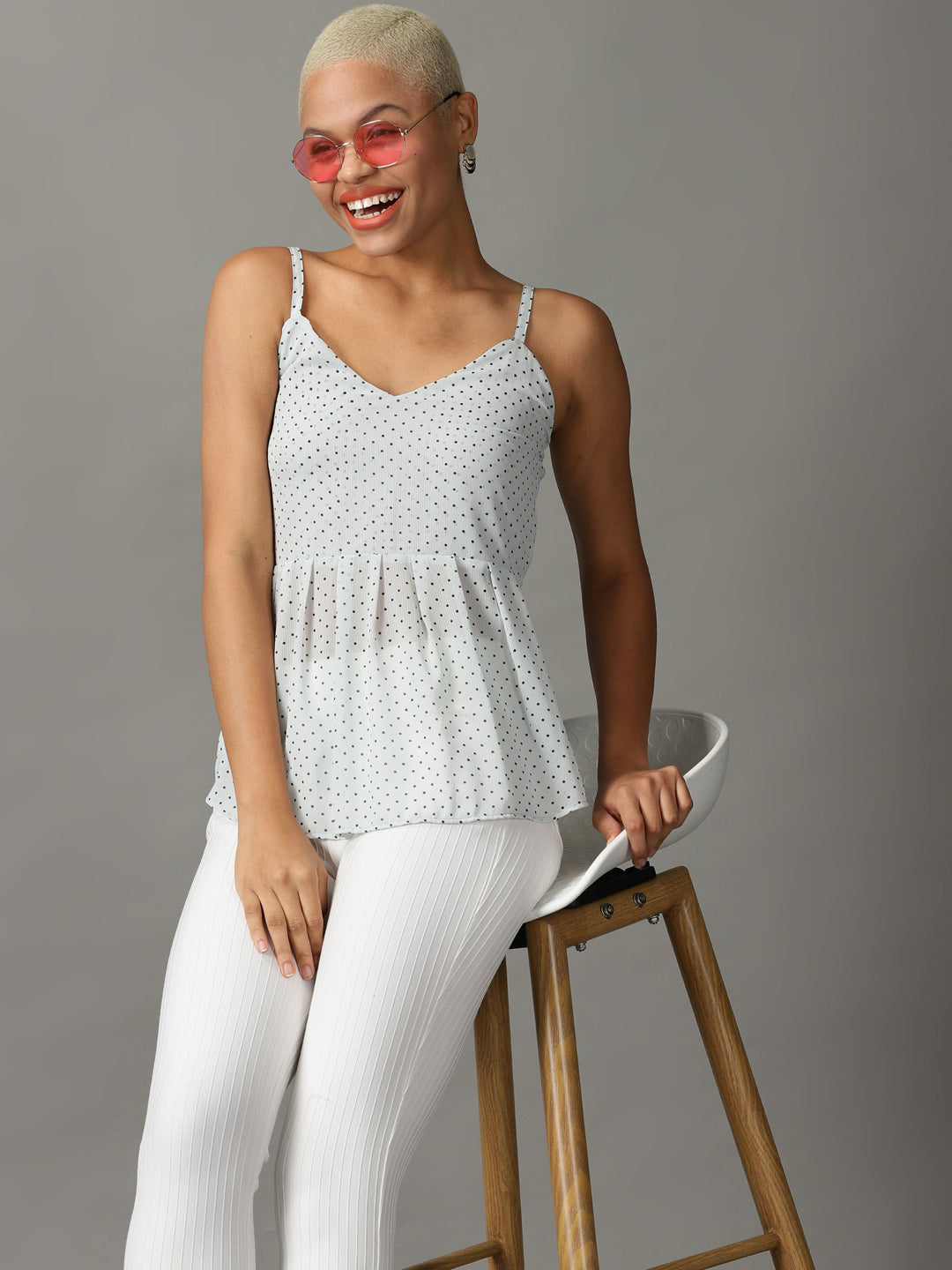 Women's White Printed Peplum Top