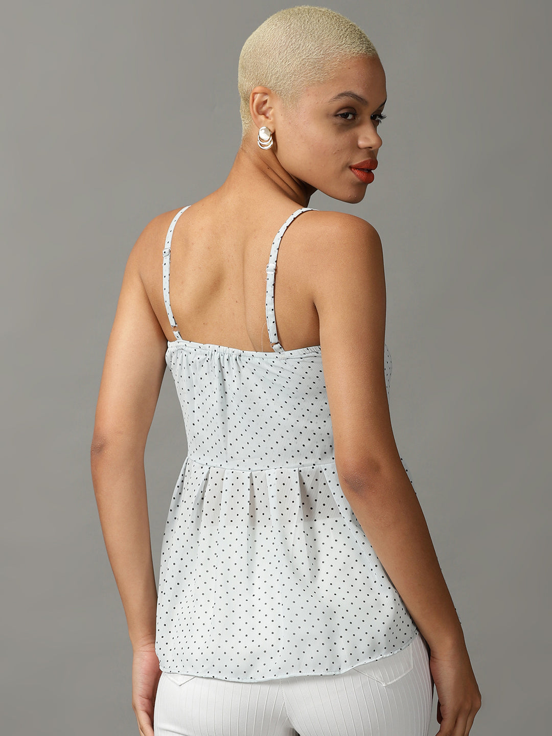 Women's White Printed Peplum Top