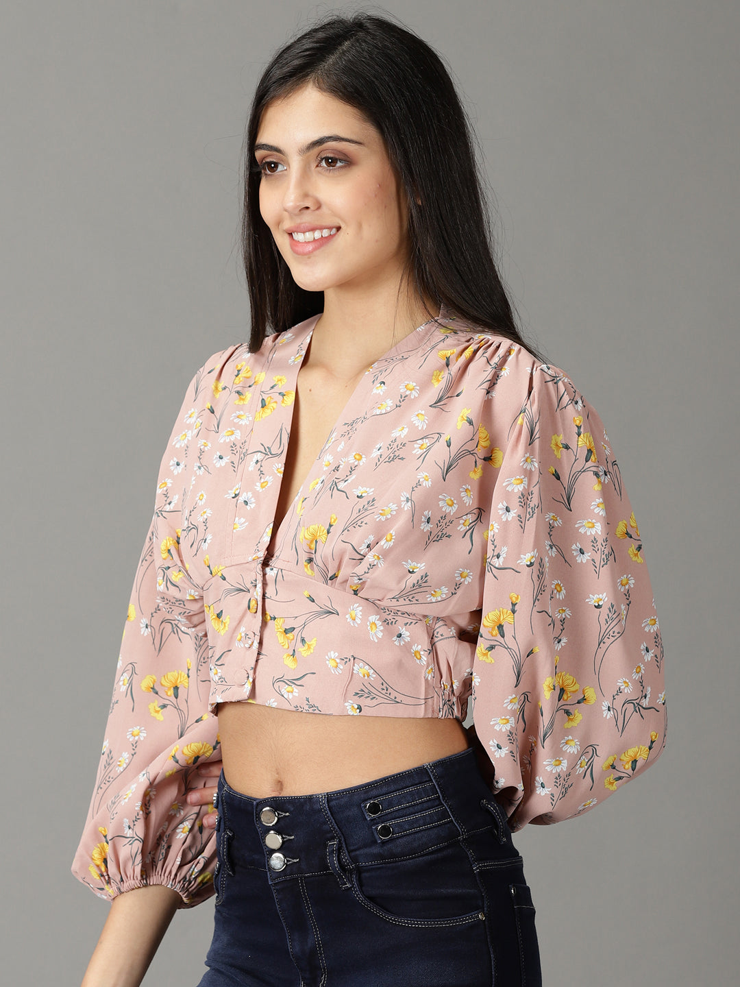 Women's Mauve Printed Cinched Waist Top