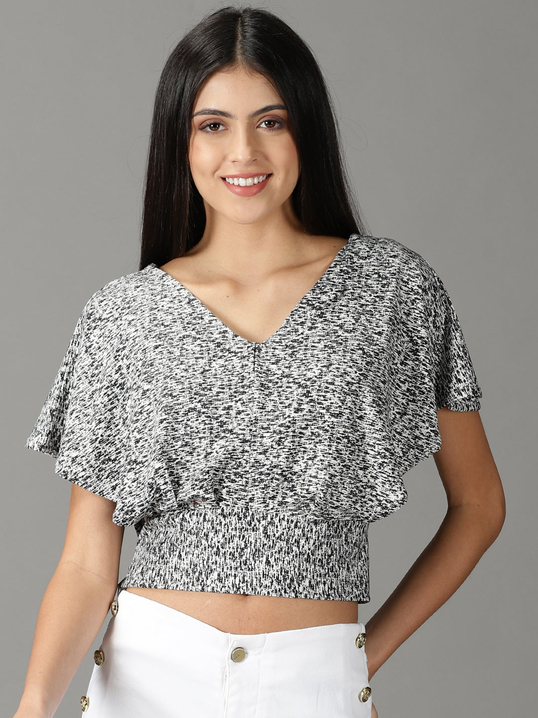 Women's Black Printed Top