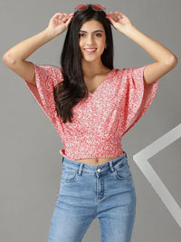 Women's Red Floral Print Crop Top
