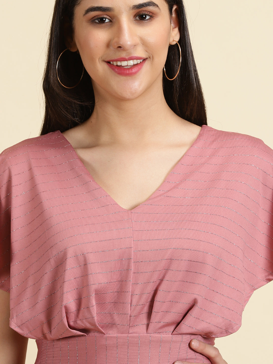 Women's Mauve Striped Blouson Crop Top