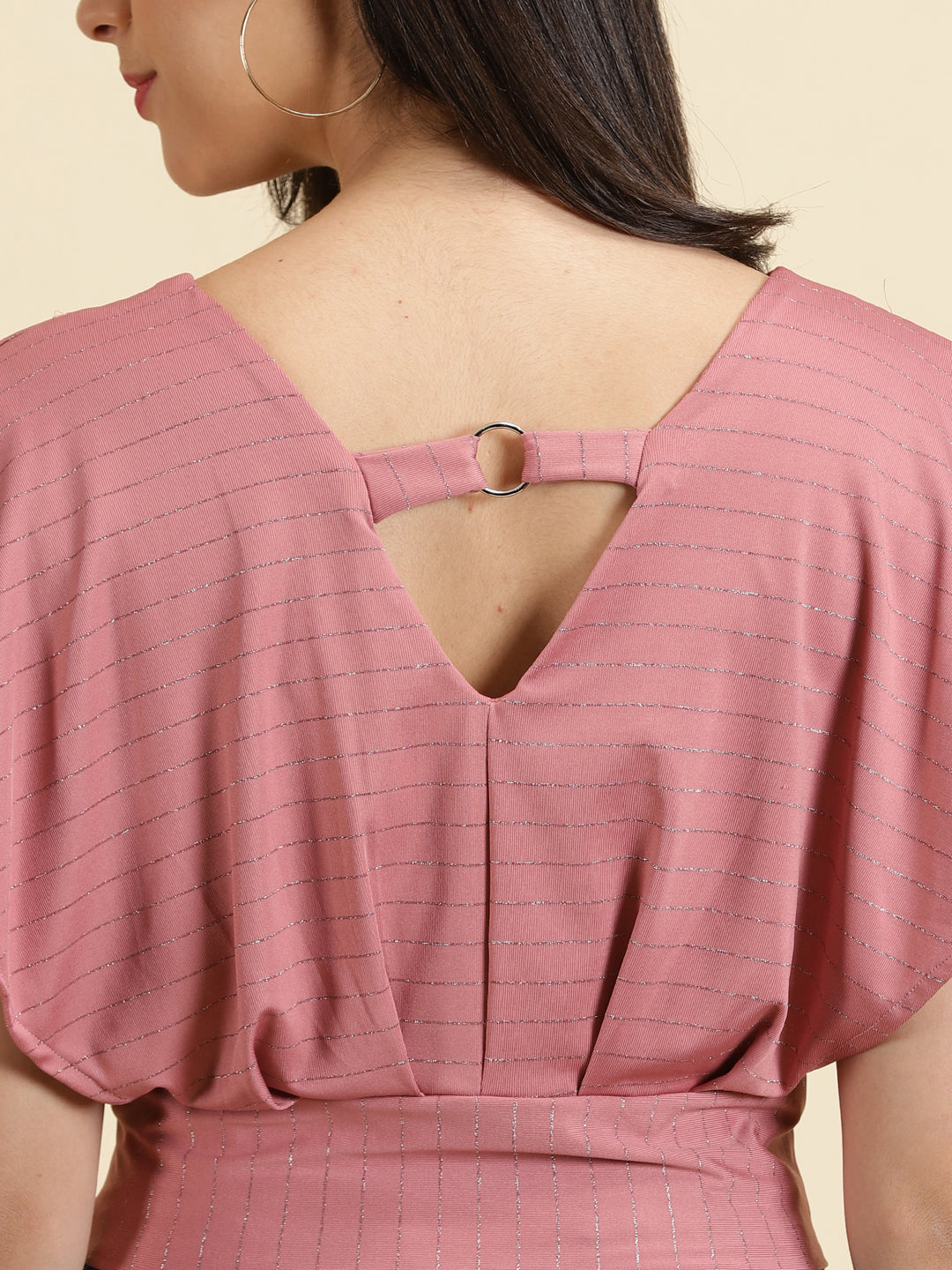 Women's Mauve Striped Blouson Crop Top