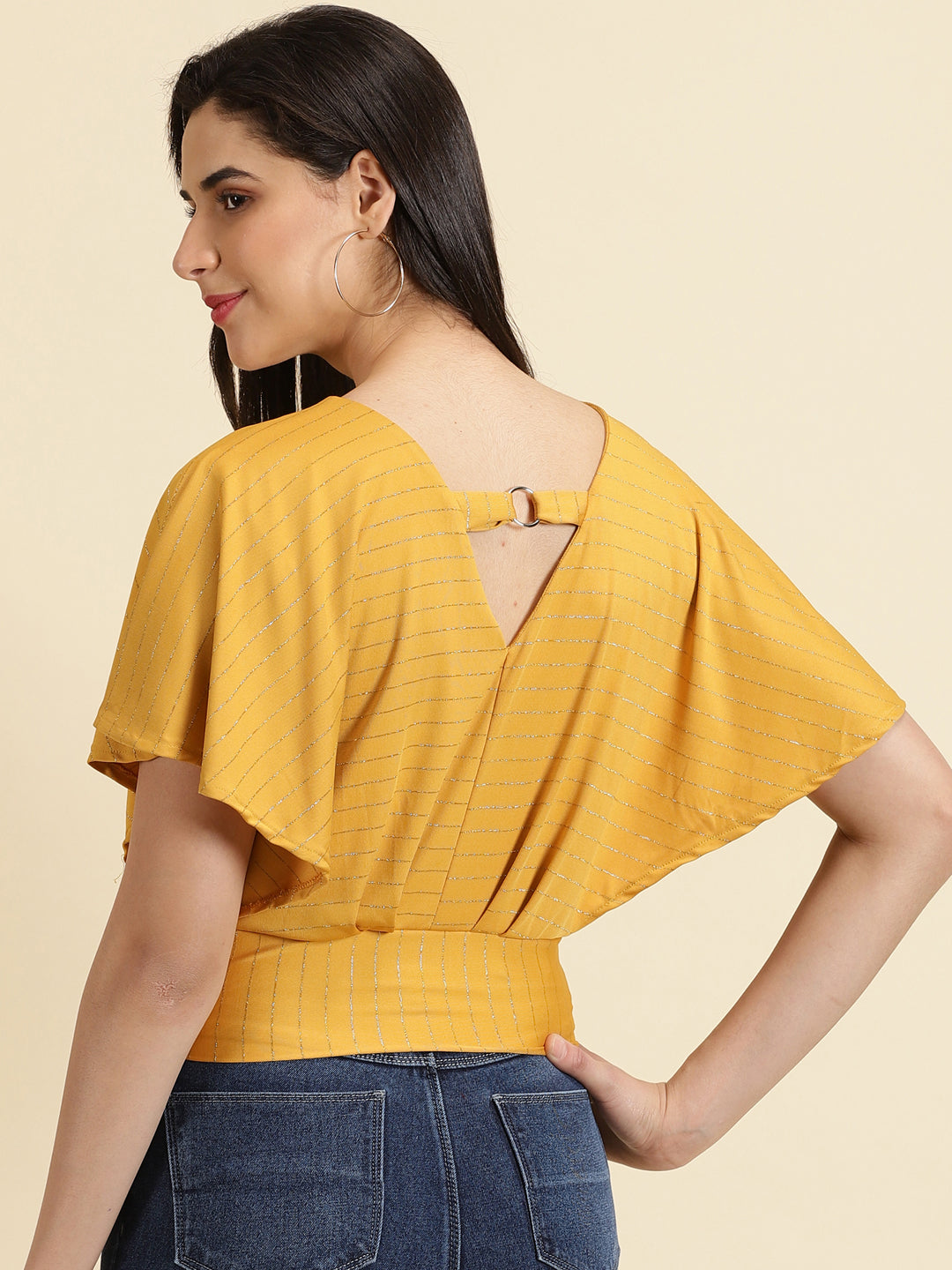 Women's Mustard Striped Blouson Crop Top