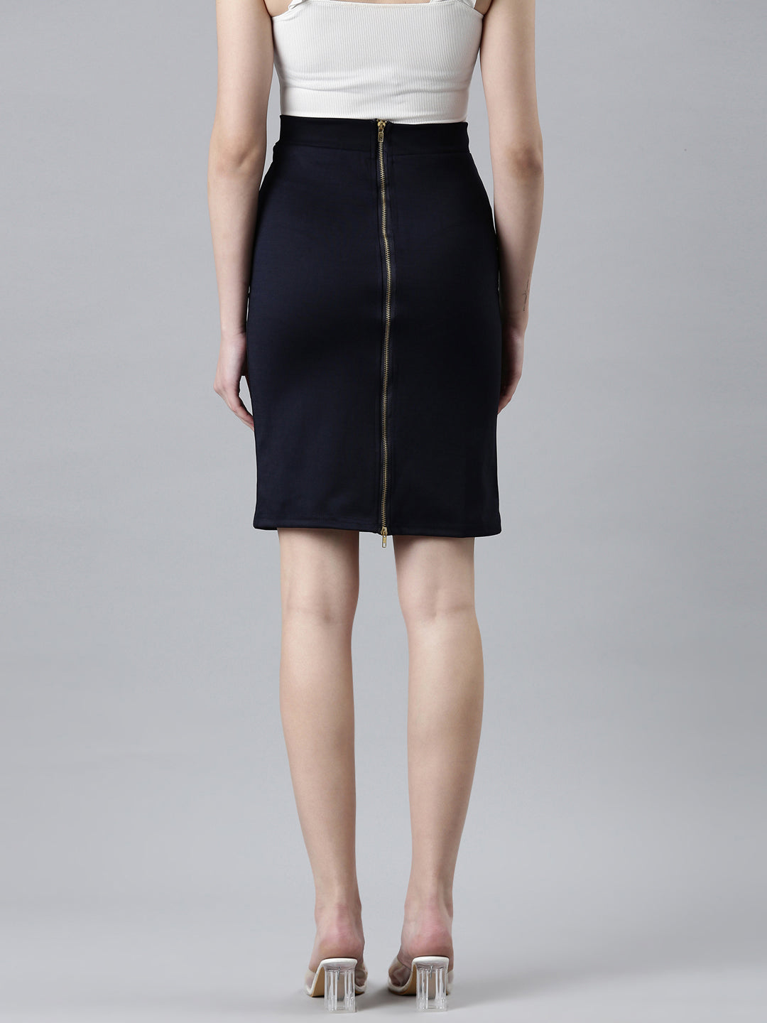 Women Navy Blue Solid Pencil Skirt