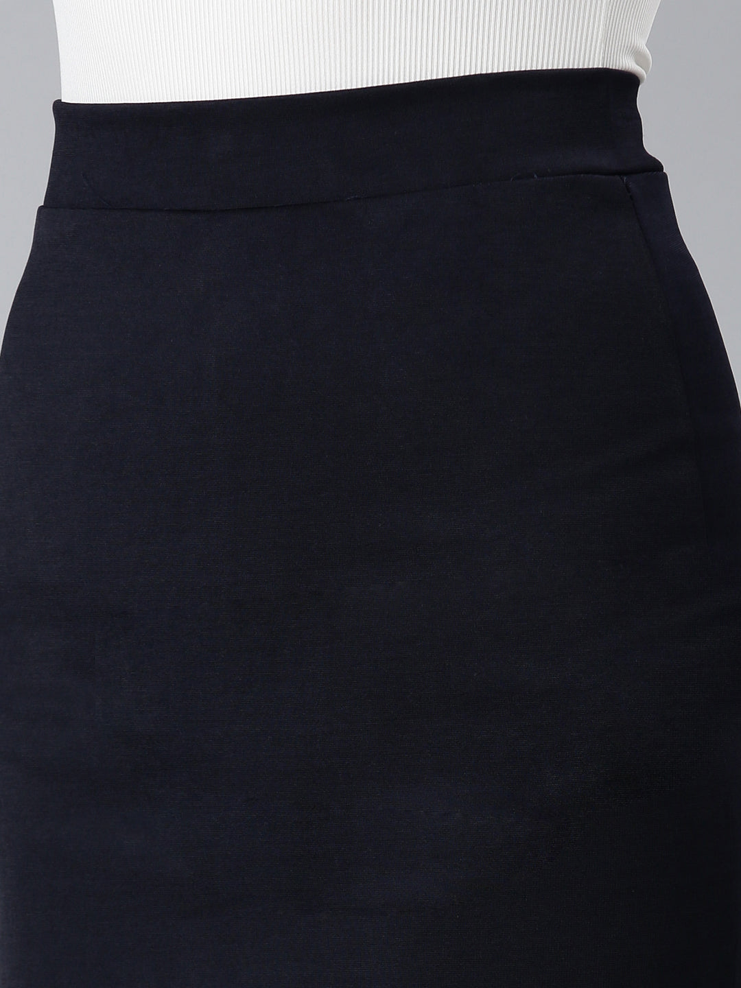 Women Navy Blue Solid Pencil Skirt