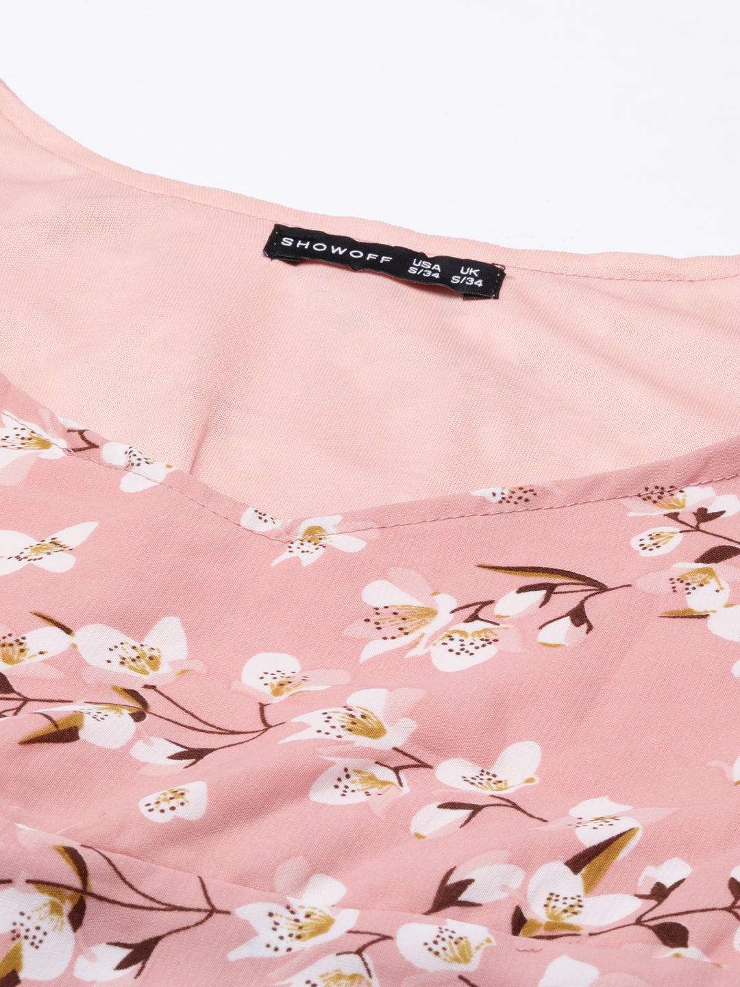 V-Neck Bishop Sleeves Floral Cinched Waist Peach Crop Top