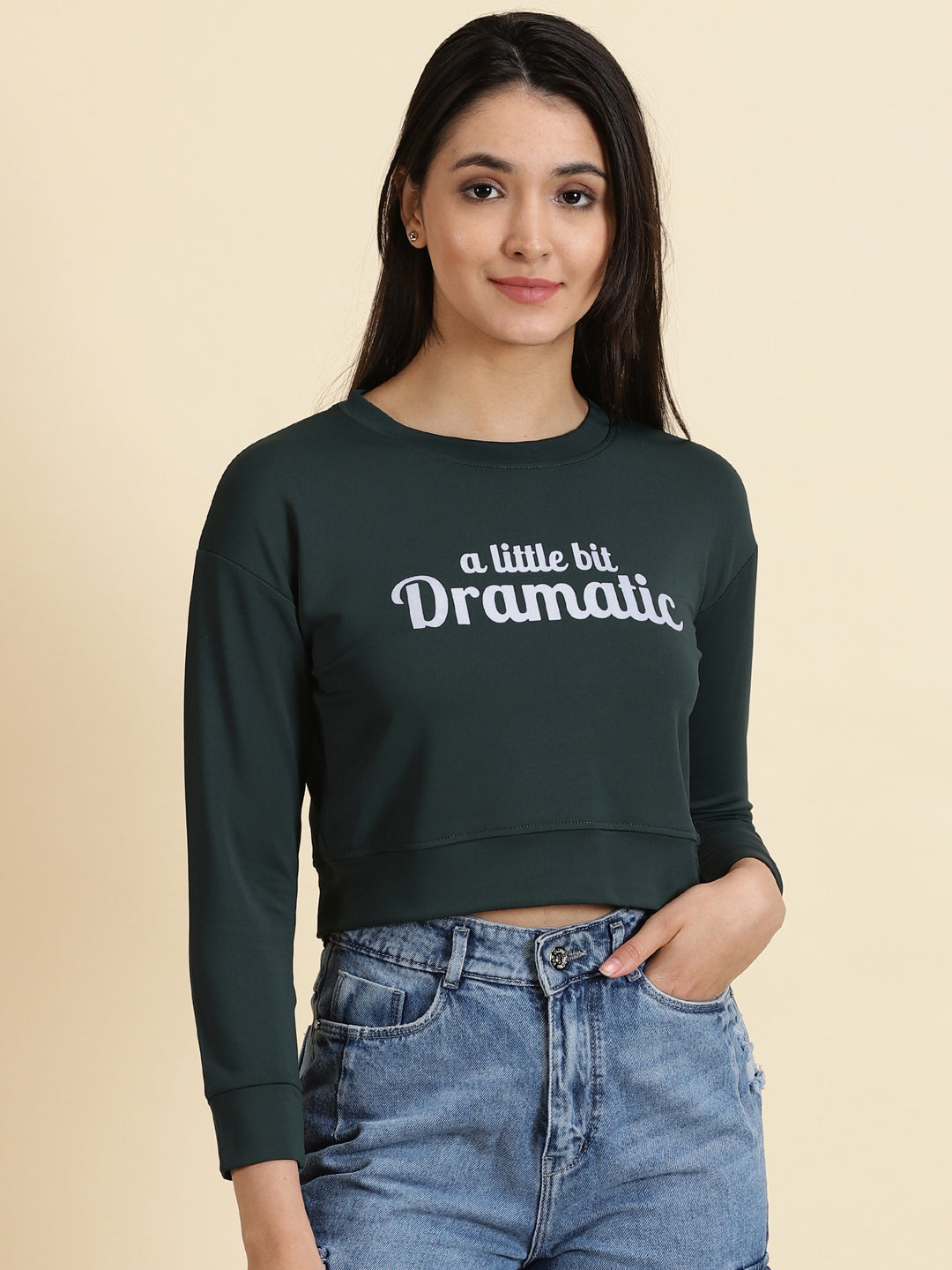 Women's Green Solid Crop Top