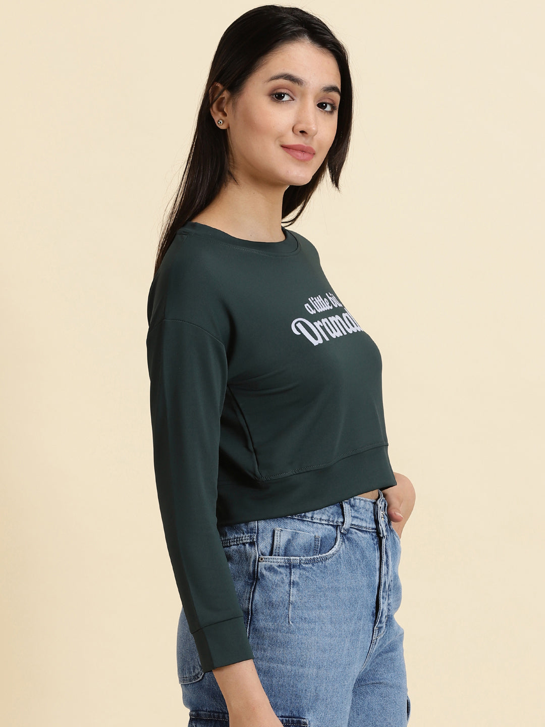 Women's Green Solid Crop Top