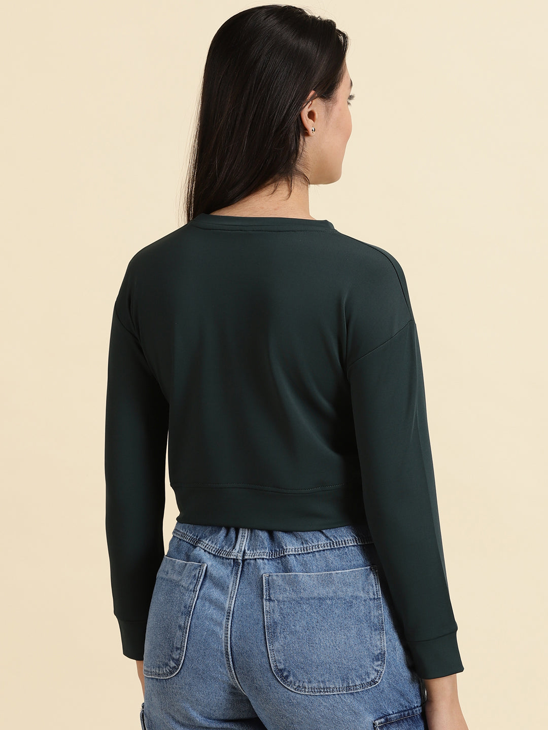 Women's Green Solid Crop Top